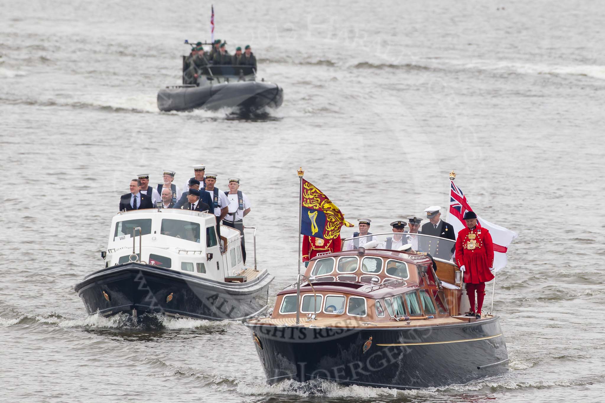 Thames Diamond Jubilee Pageant: VIPS-Britannia Royal Barge (V59) , Britannia Escort Boat No.2 (V60)..
River Thames seen from Battersea Bridge,
London,

United Kingdom,
on 03 June 2012 at 14:23, image #24
