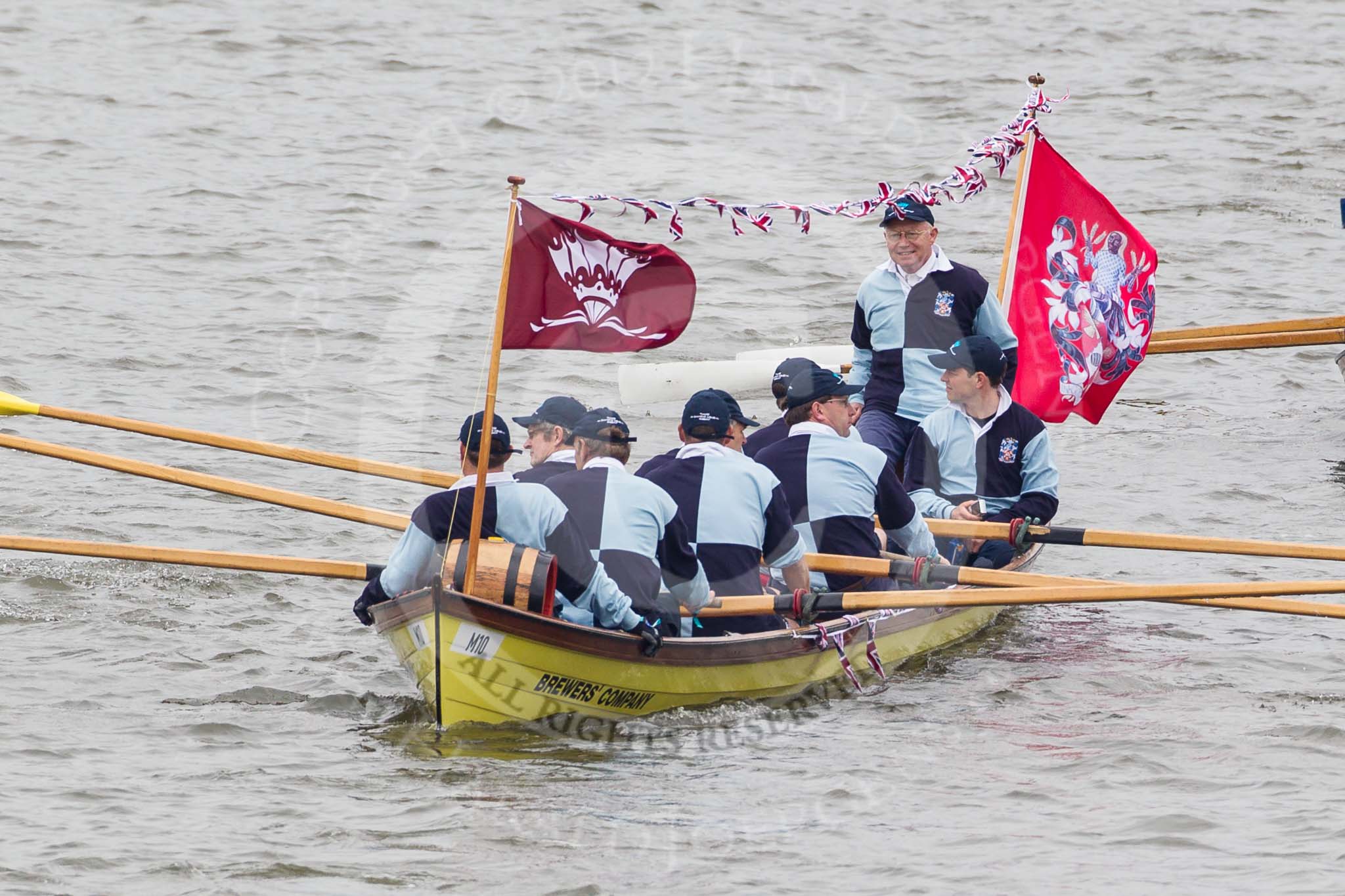 Thames Diamond Jubilee Pageant: WATERMAN'S CUTTERS-Ahoy Cutter 1(Brewers' Company) (M10)..
River Thames seen from Battersea Bridge,
London,

United Kingdom,
on 03 June 2012 at 14:40, image #79