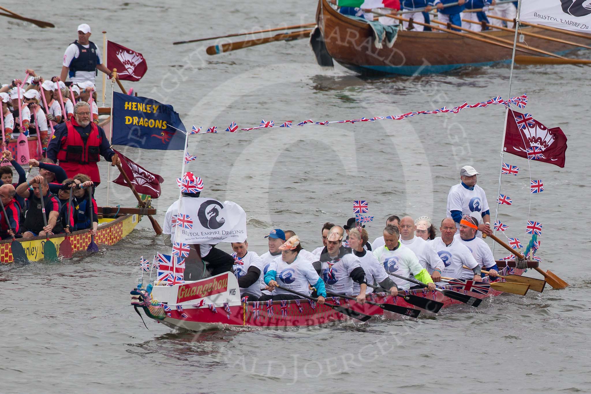 Thames Diamond Jubilee Pageant: DRAGON BOATS-Guangzhou (M185)..
River Thames seen from Battersea Bridge,
London,

United Kingdom,
on 03 June 2012 at 14:48, image #125
