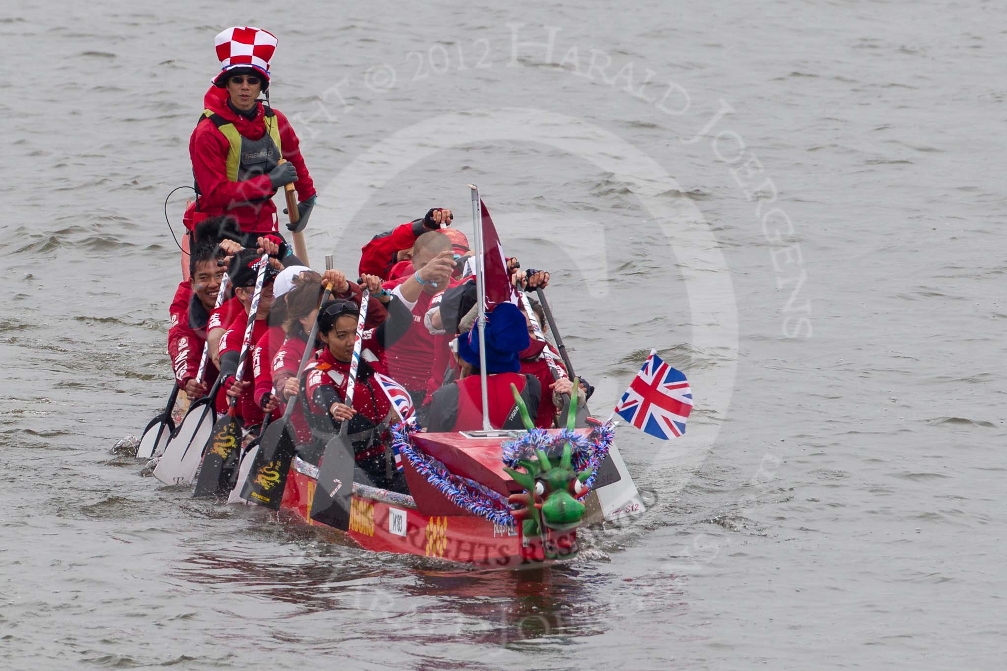 Thames Diamond Jubilee Pageant: DRAGON BOATS-Racing Dragons/Red Lotus (M183)..
River Thames seen from Battersea Bridge,
London,

United Kingdom,
on 03 June 2012 at 14:48, image #131