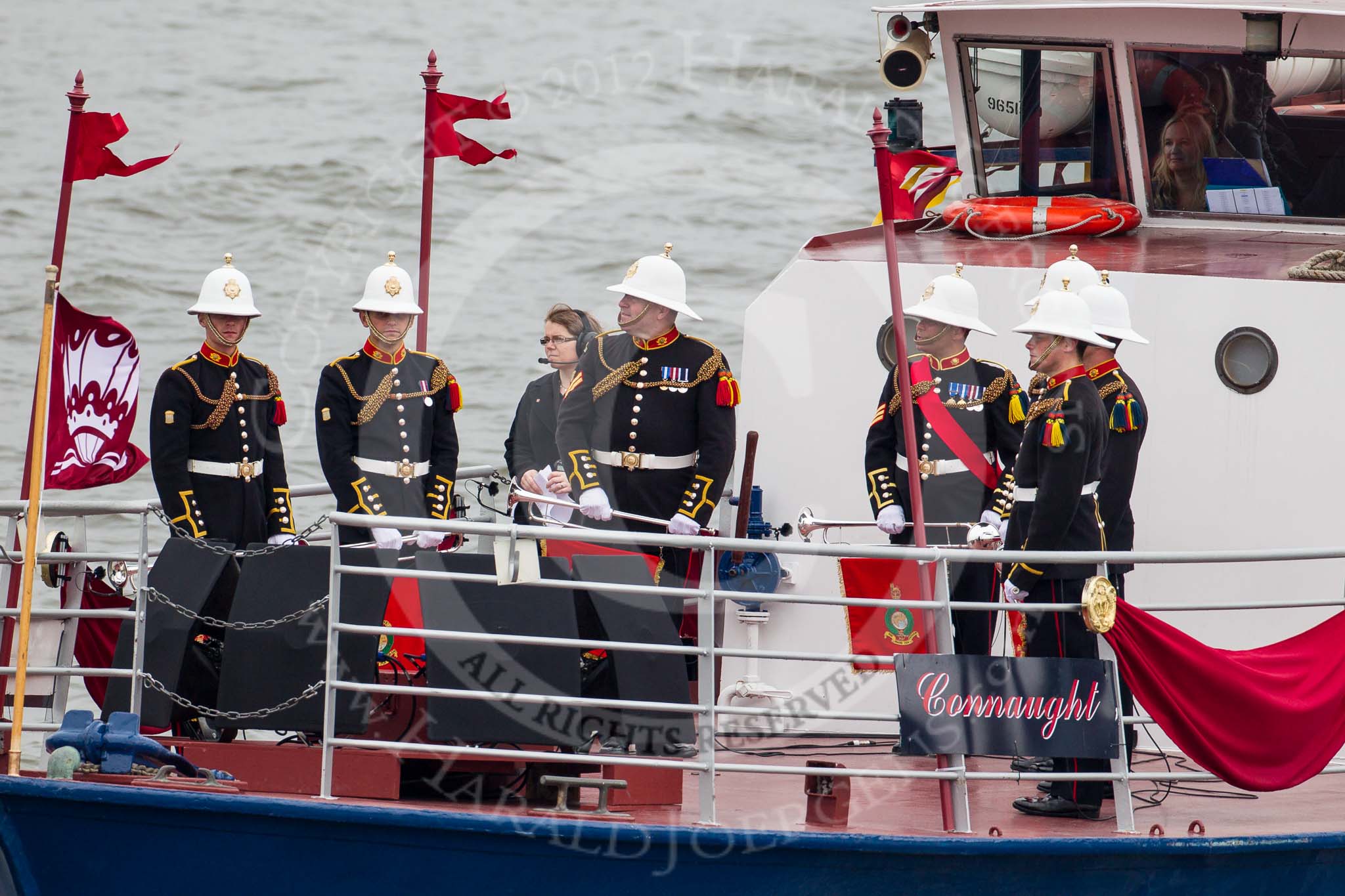 Thames Diamond Jubilee Pageant: ROYAL MARINES HERALD FANFARE TEAM-Connaught (V62)..
River Thames seen from Battersea Bridge,
London,

United Kingdom,
on 03 June 2012 at 14:56, image #169