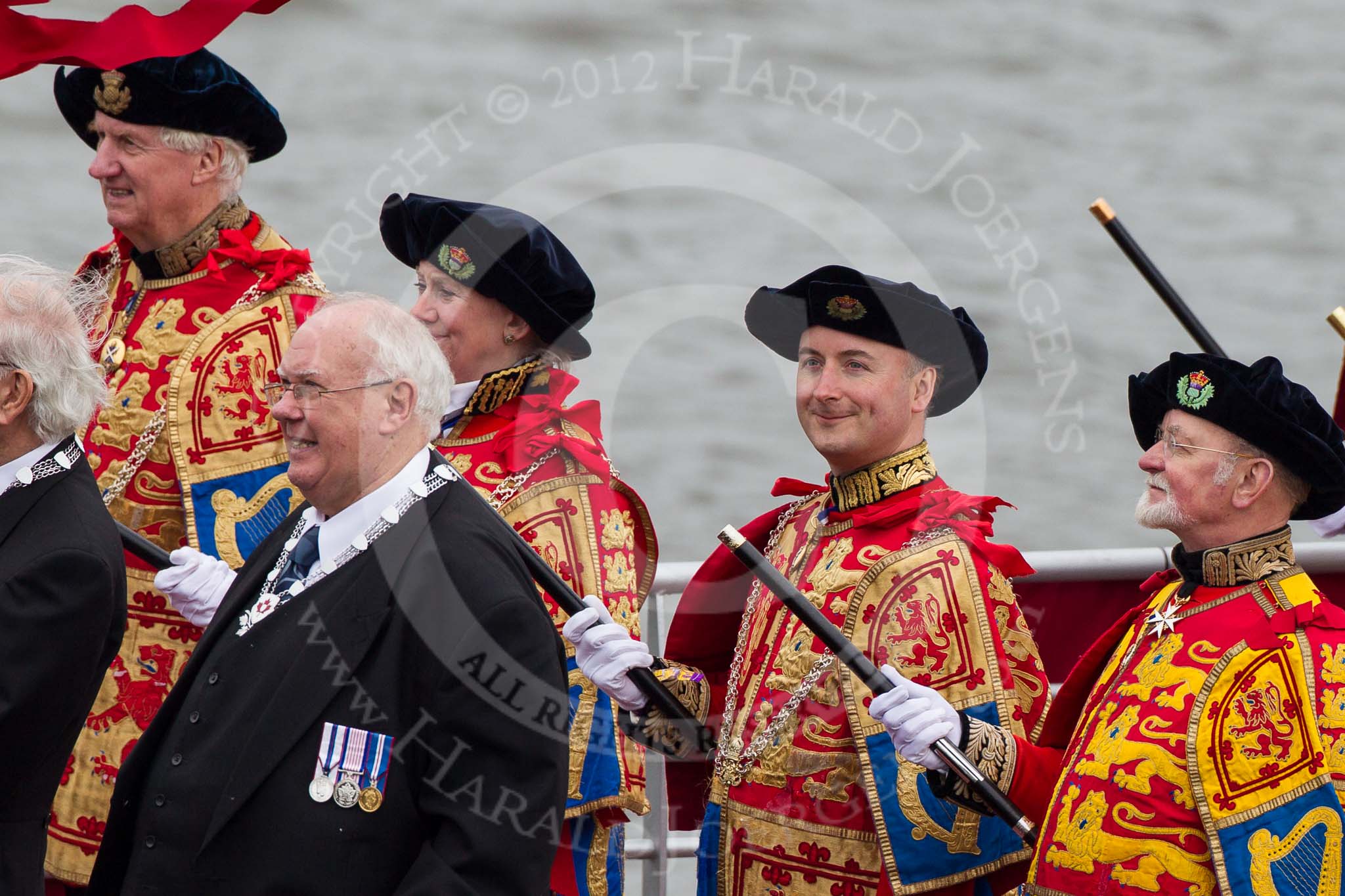 Thames Diamond Jubilee Pageant: ROYAL MARINES HERALD FANFARE TEAM-Connaught (V62)..
River Thames seen from Battersea Bridge,
London,

United Kingdom,
on 03 June 2012 at 14:57, image #176