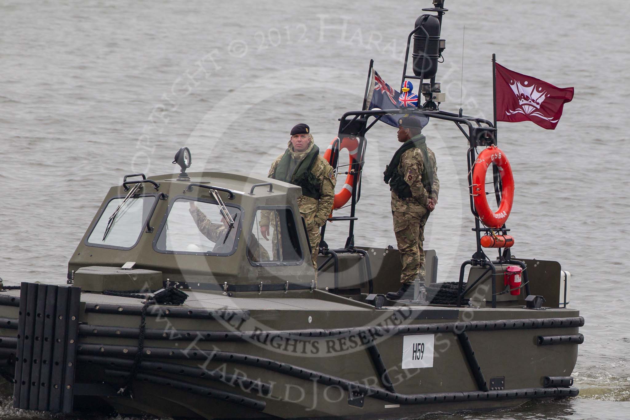Thames Diamond Jubilee Pageant: FORCES-Combat Support Boat (H59)..
River Thames seen from Battersea Bridge,
London,

United Kingdom,
on 03 June 2012 at 15:23, image #338
