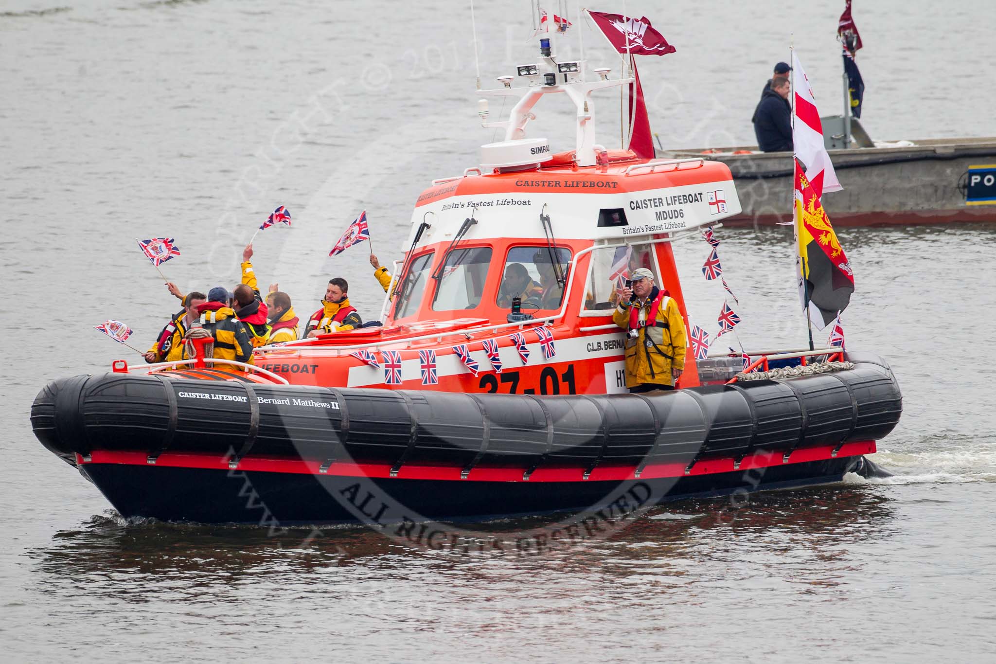 Thames Diamond Jubilee Pageant: SERVICES-Bernard Matthews 2 (H112)..
River Thames seen from Battersea Bridge,
London,

United Kingdom,
on 03 June 2012 at 15:32, image #377