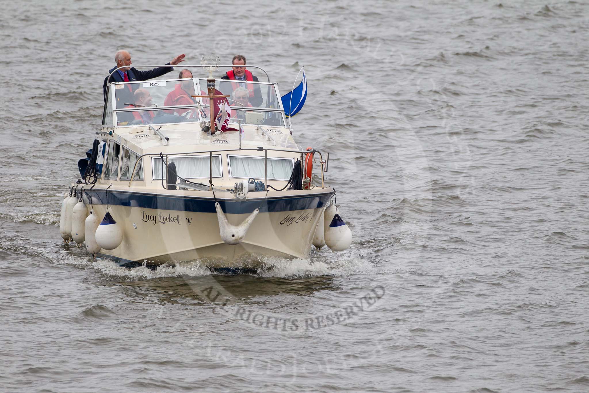 Thames Diamond Jubilee Pageant: RECREATIONAL MOTOR BOATS-Lucy Lockett V (Oxfordshire) (H25)..
River Thames seen from Battersea Bridge,
London,

United Kingdom,
on 03 June 2012 at 15:43, image #428