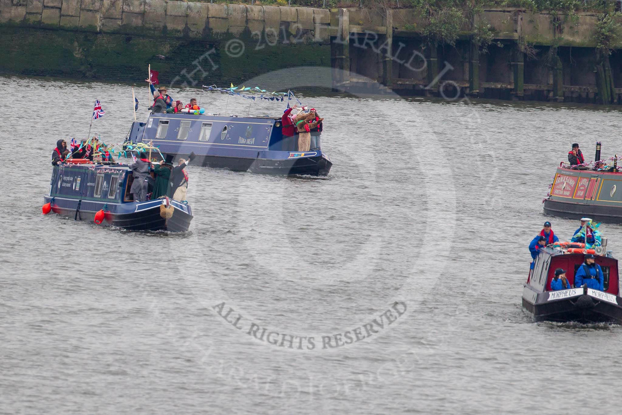 Thames Diamond Jubilee Pageant: NARROW BOATS-Indigo Dream (R72)..
River Thames seen from Battersea Bridge,
London,

United Kingdom,
on 03 June 2012 at 15:51, image #442