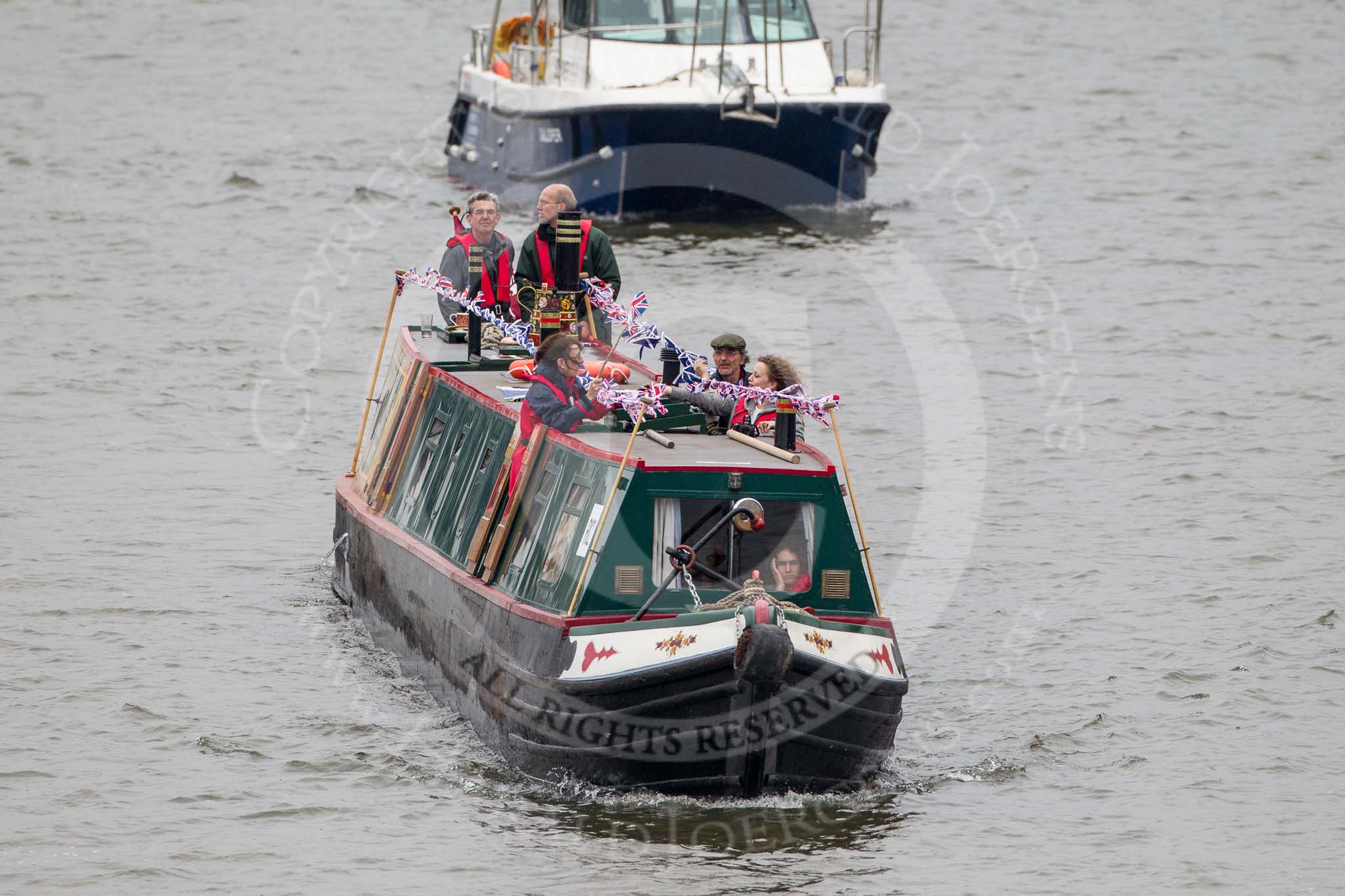Thames Diamond Jubilee Pageant: NARROW BOATS-Gort (H82)..
River Thames seen from Battersea Bridge,
London,

United Kingdom,
on 03 June 2012 at 15:55, image #464