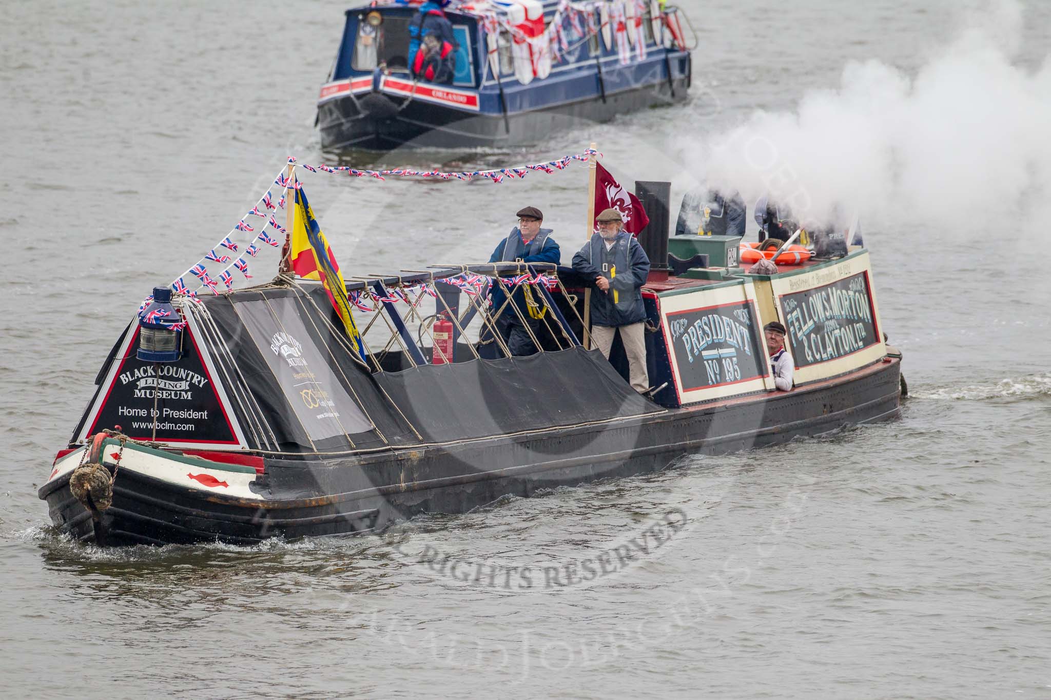 Thames Diamond Jubilee Pageant: NARROW BOATS-President (Staffordshire)  (H84)..
River Thames seen from Battersea Bridge,
London,

United Kingdom,
on 03 June 2012 at 15:56, image #467