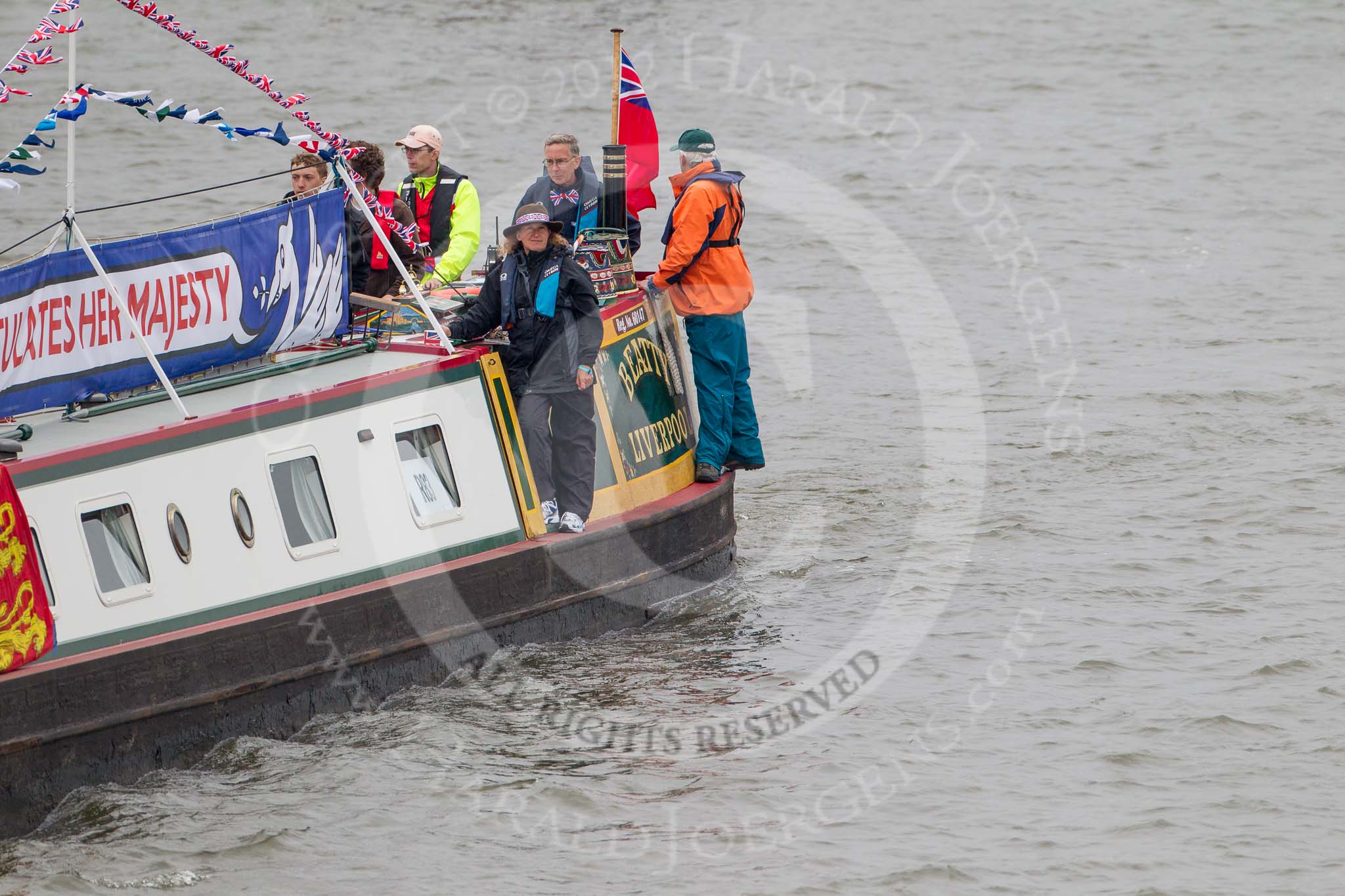 Thames Diamond Jubilee Pageant: NARROW BOATS-Beatty (Merseyside) (H83)..
River Thames seen from Battersea Bridge,
London,

United Kingdom,
on 03 June 2012 at 15:56, image #469