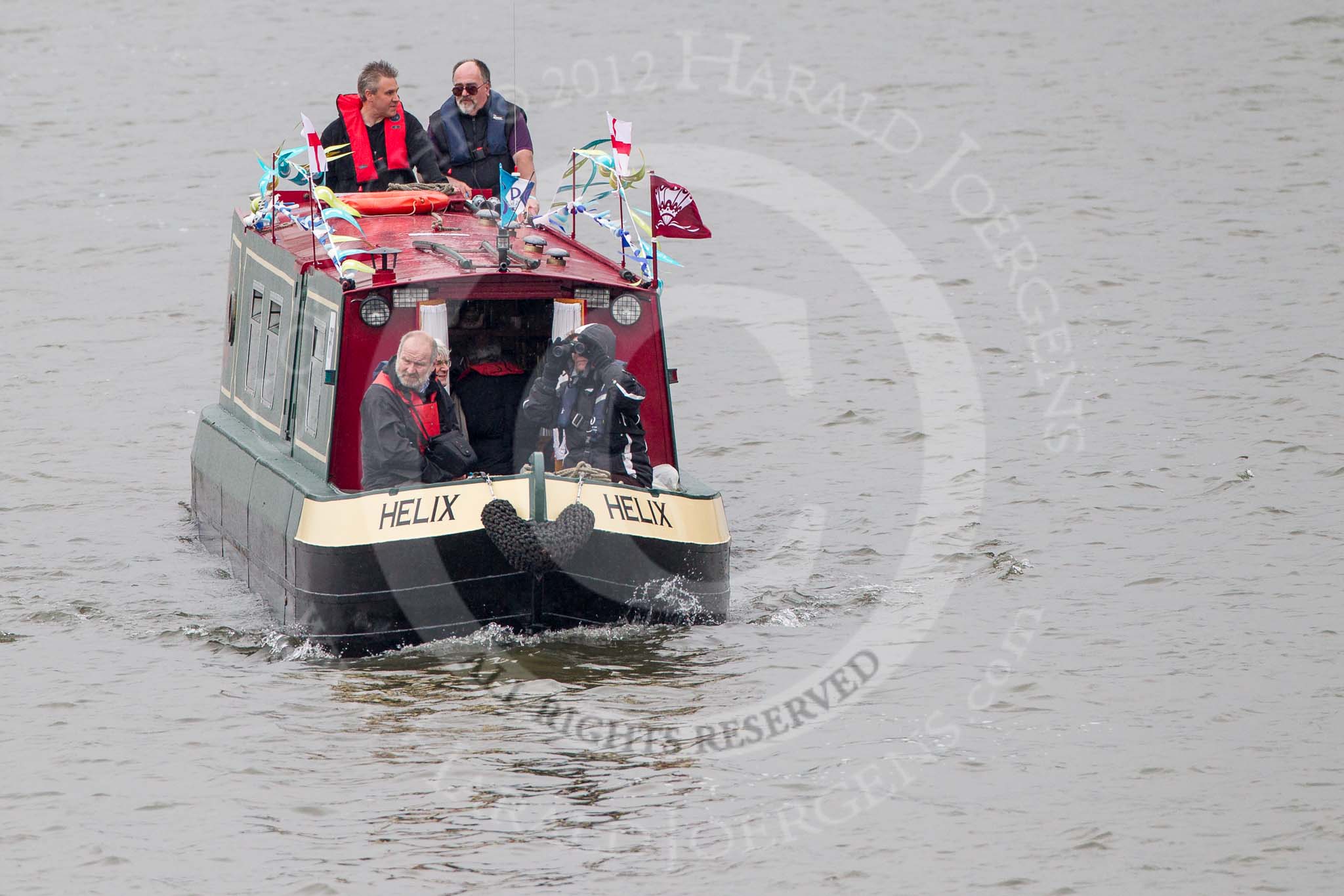 Thames Diamond Jubilee Pageant: NARROW BOATS-Helix (R97)..
River Thames seen from Battersea Bridge,
London,

United Kingdom,
on 03 June 2012 at 15:57, image #478