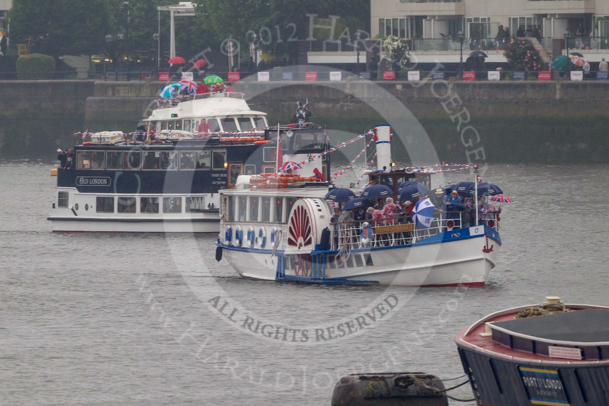 Thames Diamond Jubilee Pageant: PASSENGER BOATS- Yarmouth Belle (C7) and Old London (C9)..
River Thames seen from Battersea Bridge,
London,

United Kingdom,
on 03 June 2012 at 16:06, image #522