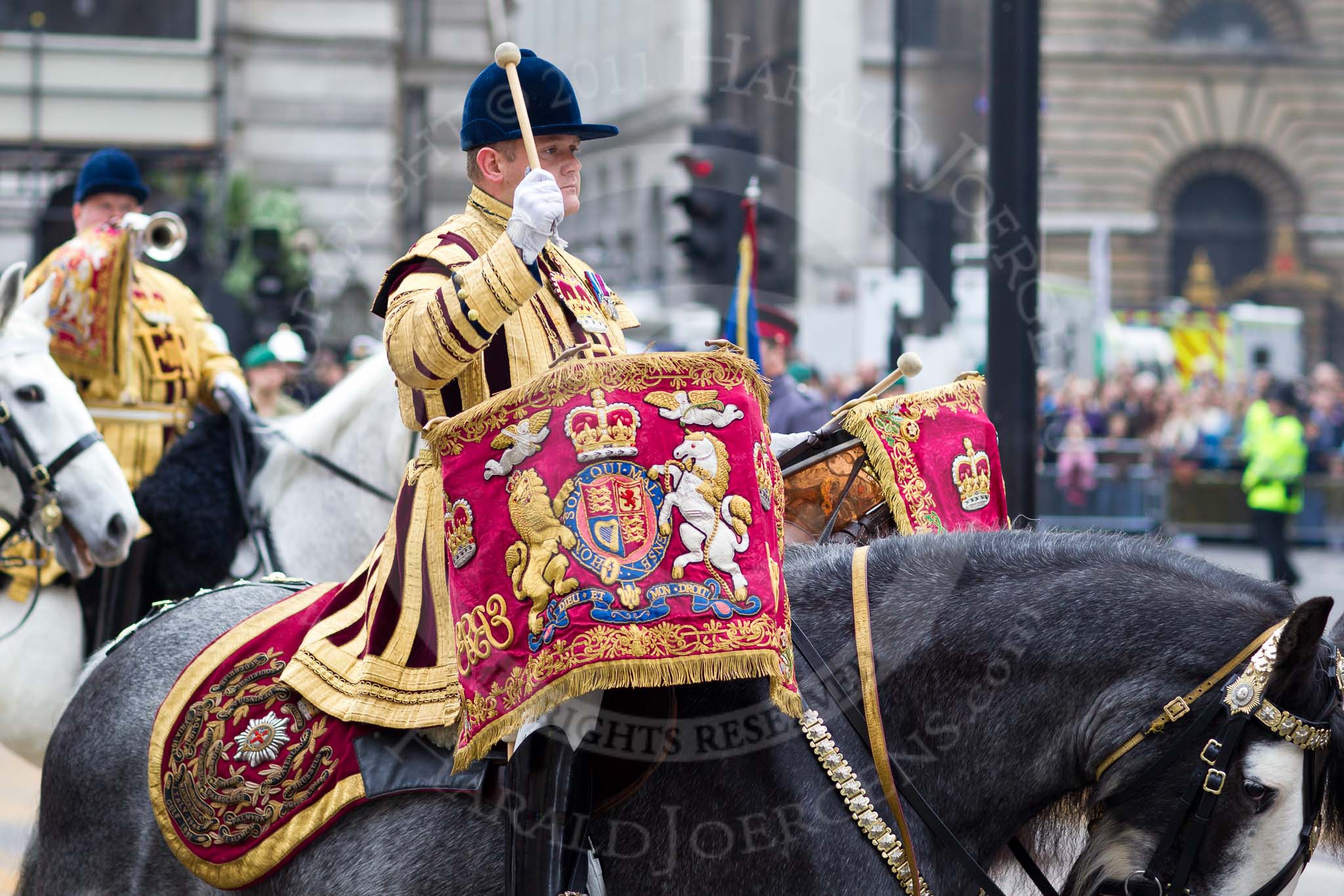 The Lord Mayor's Show 2011: The kettle drummer of the Household Cavalry Mounted Regiment Band & Division..
Opposite Mansion House, City of London,
London,
-,
United Kingdom,
on 12 November 2011 at 10:49, image #21