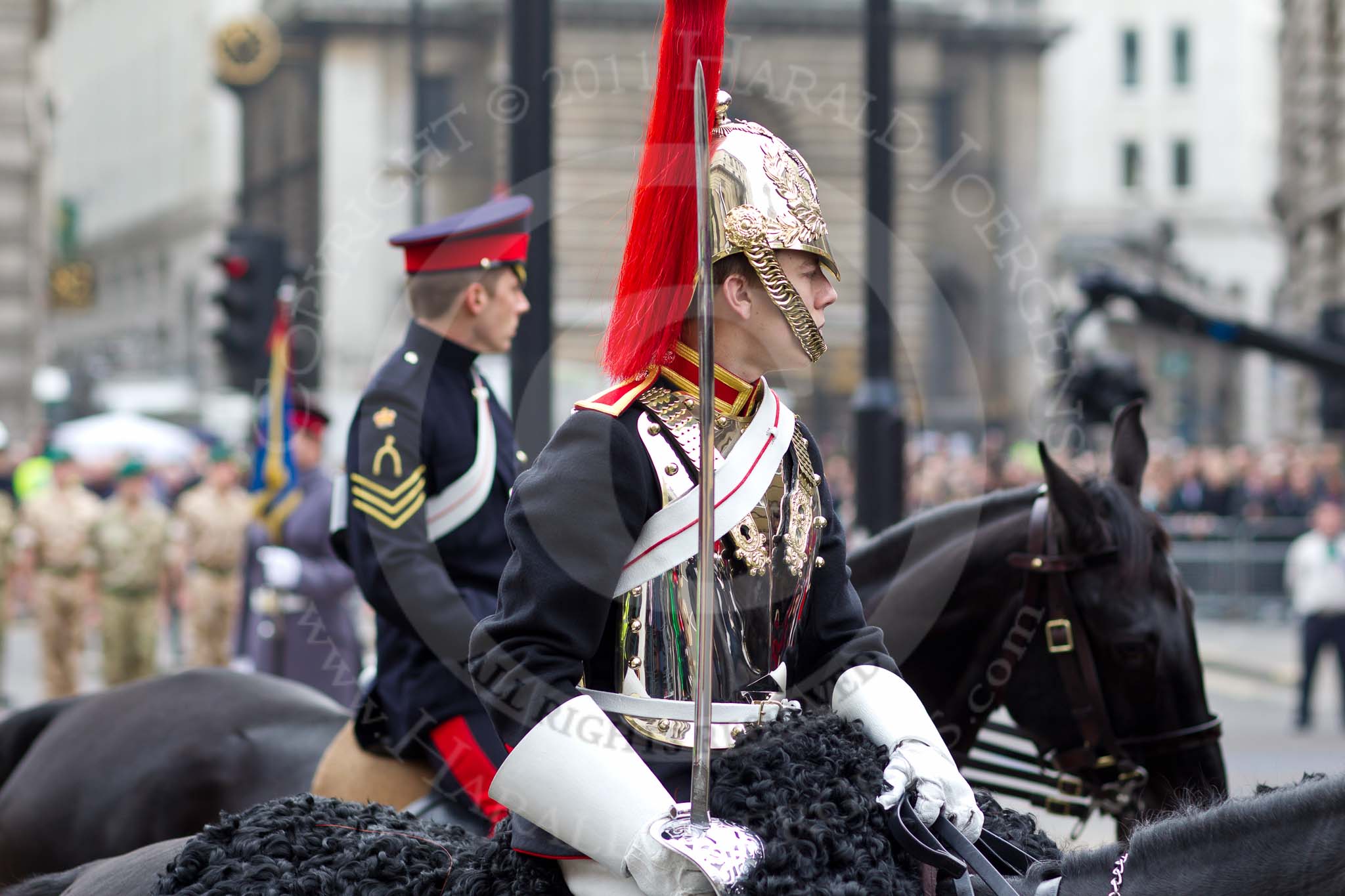 The Lord Mayor's Show 2011: Close-up of a Trooper from The Blues and Royals, Mounted Squadron, Household Regiment, the escort to the new Lord mayor..
Opposite Mansion House, City of London,
London,
-,
United Kingdom,
on 12 November 2011 at 10:52, image #47