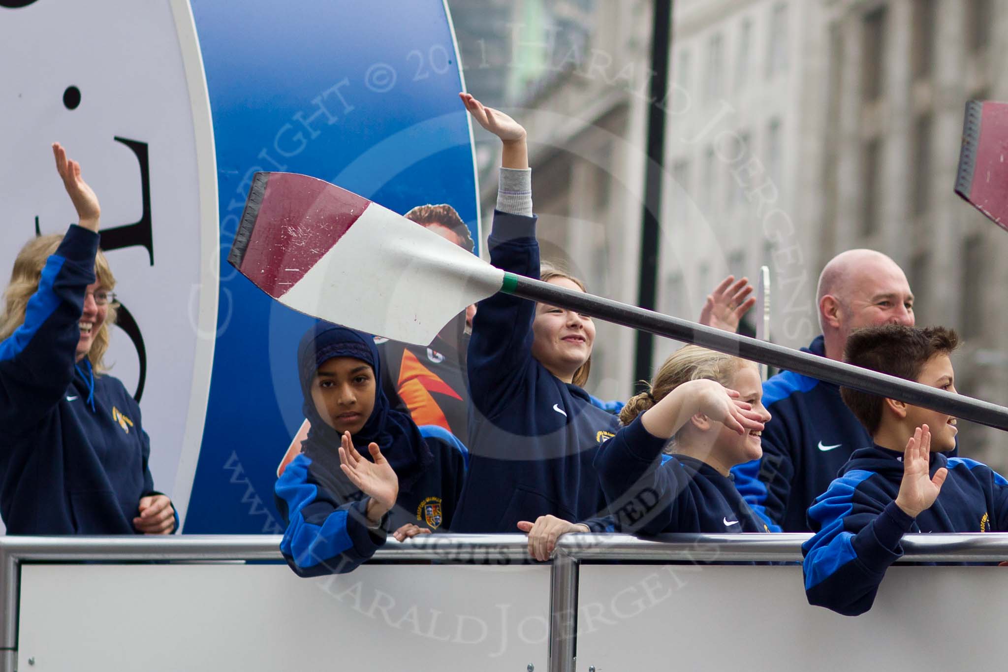 The Lord Mayor's Show 2011: Bradford Grammar School, the Lord Mayor David Wootton's former school, with an Olympic- and rowing scheme (http://www.bgs.bradford.sch.uk/)..
Opposite Mansion House, City of London,
London,
-,
United Kingdom,
on 12 November 2011 at 11:04, image #80