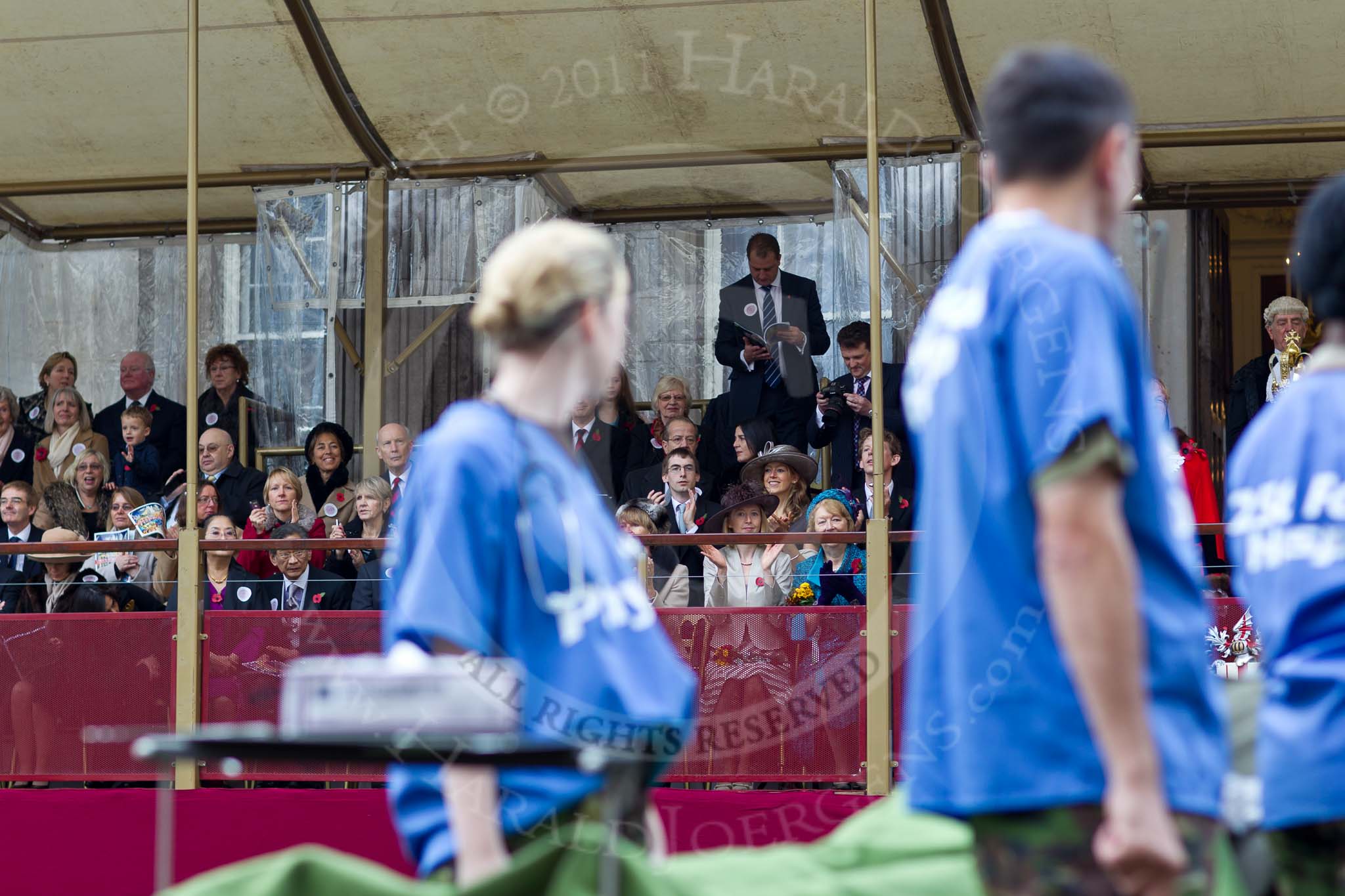 The Lord Mayor's Show 2011: The Balcony in front of Mansion House, seen through the float of 256 Field Hospital RAMC (V)..
Opposite Mansion House, City of London,
London,
-,
United Kingdom,
on 12 November 2011 at 11:29, image #307