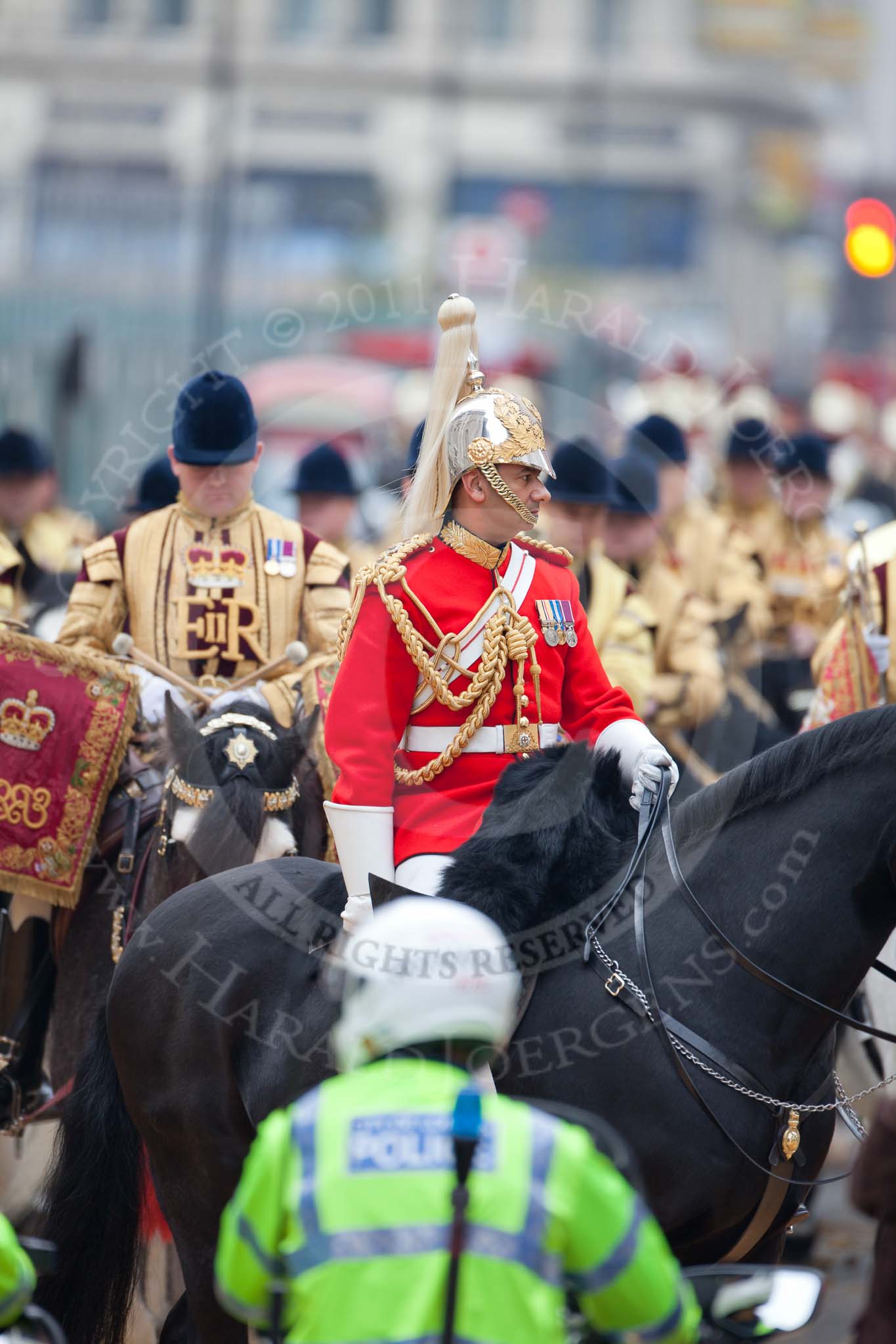 The Lord Mayor's Show 2011: The Director of Music, The Life Guards, Household Cavalry Mounted Regiment Band & Division..
Opposite Mansion House, City of London,
London,
-,
United Kingdom,
on 12 November 2011 at 12:16, image #749