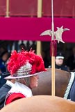 The Lord Mayor's Show 2011: One of the pikemen protecting the stage coach carrying the new Lord Mayor, here on arrival at Mansion House..
Opposite Mansion House, City of London,
London,
-,
United Kingdom,
on 12 November 2011 at 10:51, image #43