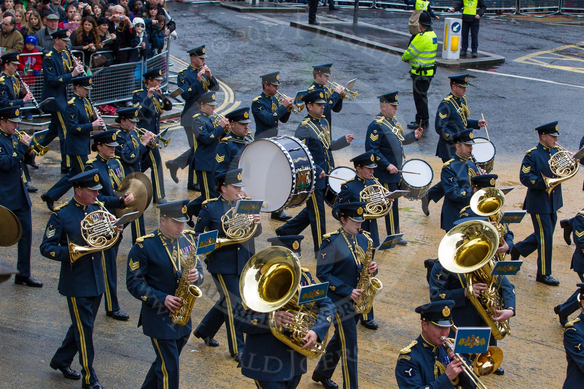 Lord Mayor's Show 2012: Entry 16 - Central Band of the RAF..
Press stand opposite Mansion House, City of London,
London,
Greater London,
United Kingdom,
on 10 November 2012 at 11:07, image #325