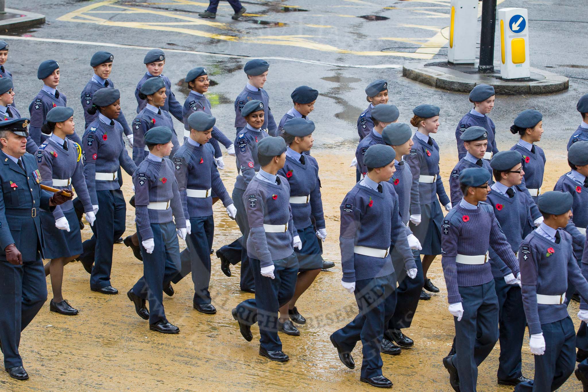 Lord Mayor's Show 2012: Entry 24 - Air Training Corps, the Air Cadets is the world's largest youth air training organisation..
Press stand opposite Mansion House, City of London,
London,
Greater London,
United Kingdom,
on 10 November 2012 at 11:11, image #414