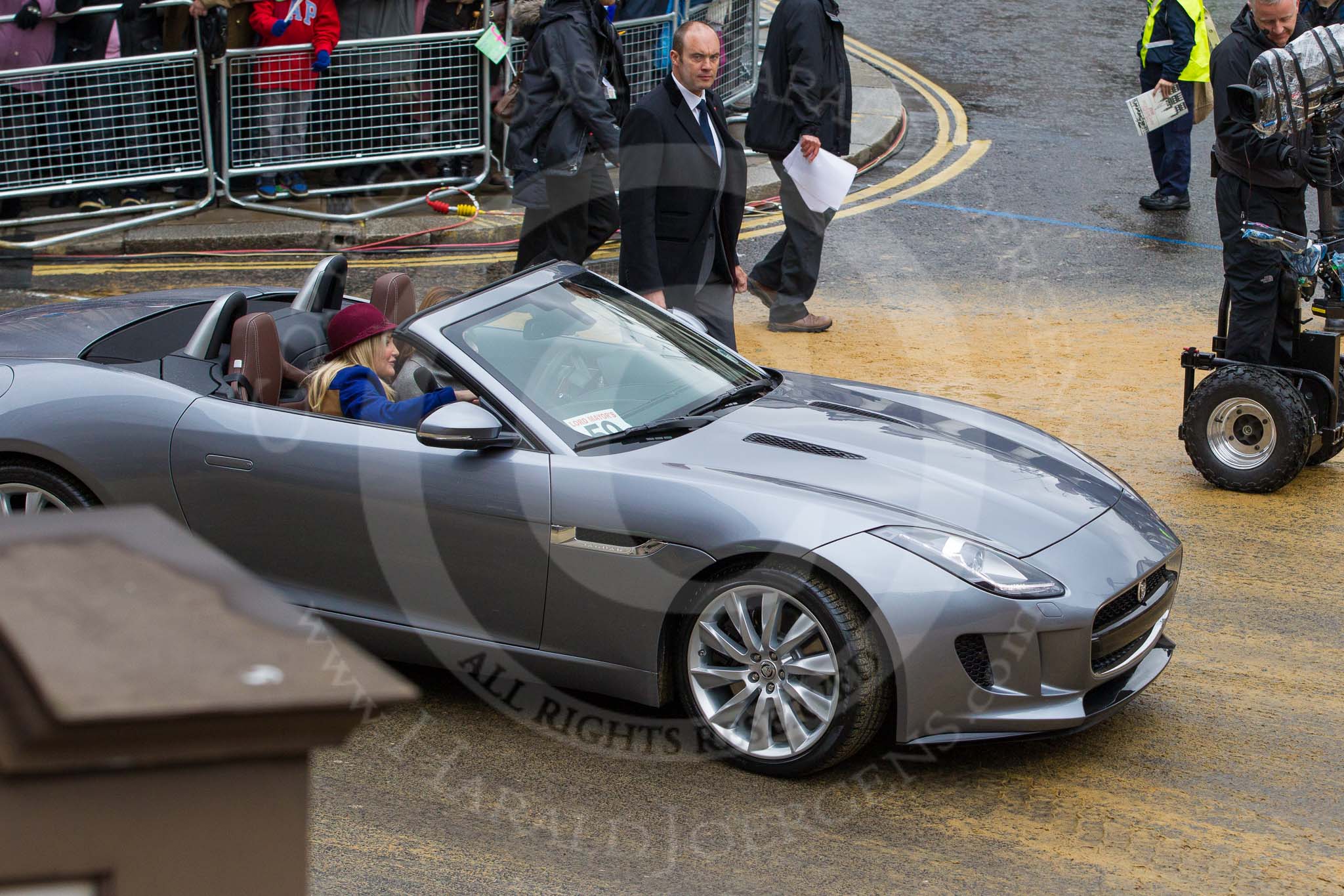 Lord Mayor's Show 2012: Entry 59 - Jaguar, here the new F-type, with the BBC's Helen Skelton in the passenger seat..
Press stand opposite Mansion House, City of London,
London,
Greater London,
United Kingdom,
on 10 November 2012 at 11:26, image #762