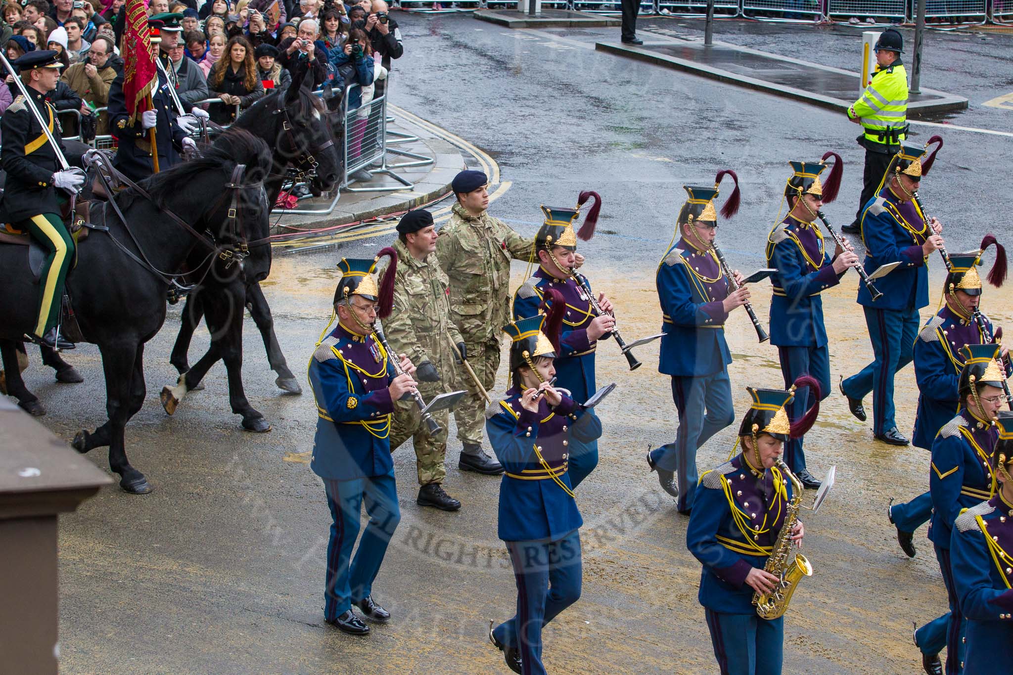 Lord Mayor's Show 2012: Entry 74 - The Band of The Royal Yeomanry (Inns of Court & City Yeomanry)..
Press stand opposite Mansion House, City of London,
London,
Greater London,
United Kingdom,
on 10 November 2012 at 11:32, image #931