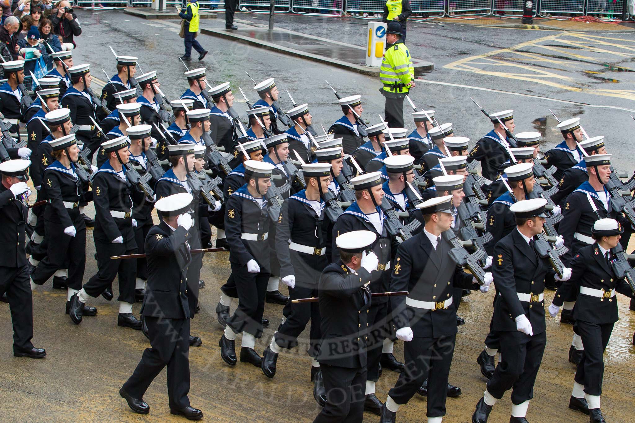 Lord Mayor's Show 2012: Entry 87 - Royal Navy (HMS Collingwood)..
Press stand opposite Mansion House, City of London,
London,
Greater London,
United Kingdom,
on 10 November 2012 at 11:38, image #1150