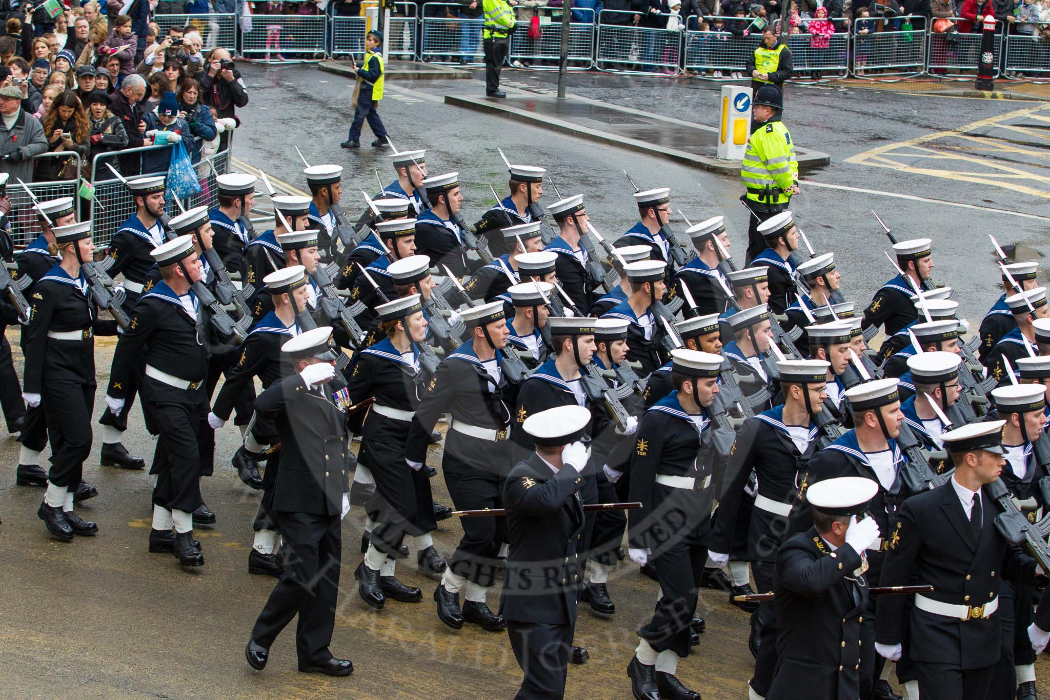 Lord Mayor's Show 2012: Entry 87 - Royal Navy (HMS Collingwood)..
Press stand opposite Mansion House, City of London,
London,
Greater London,
United Kingdom,
on 10 November 2012 at 11:38, image #1152