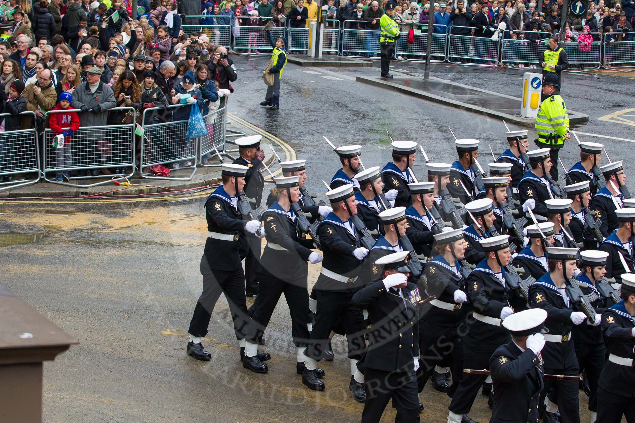 Lord Mayor's Show 2012: Entry 87 - Royal Navy (HMS Collingwood)..
Press stand opposite Mansion House, City of London,
London,
Greater London,
United Kingdom,
on 10 November 2012 at 11:38, image #1155