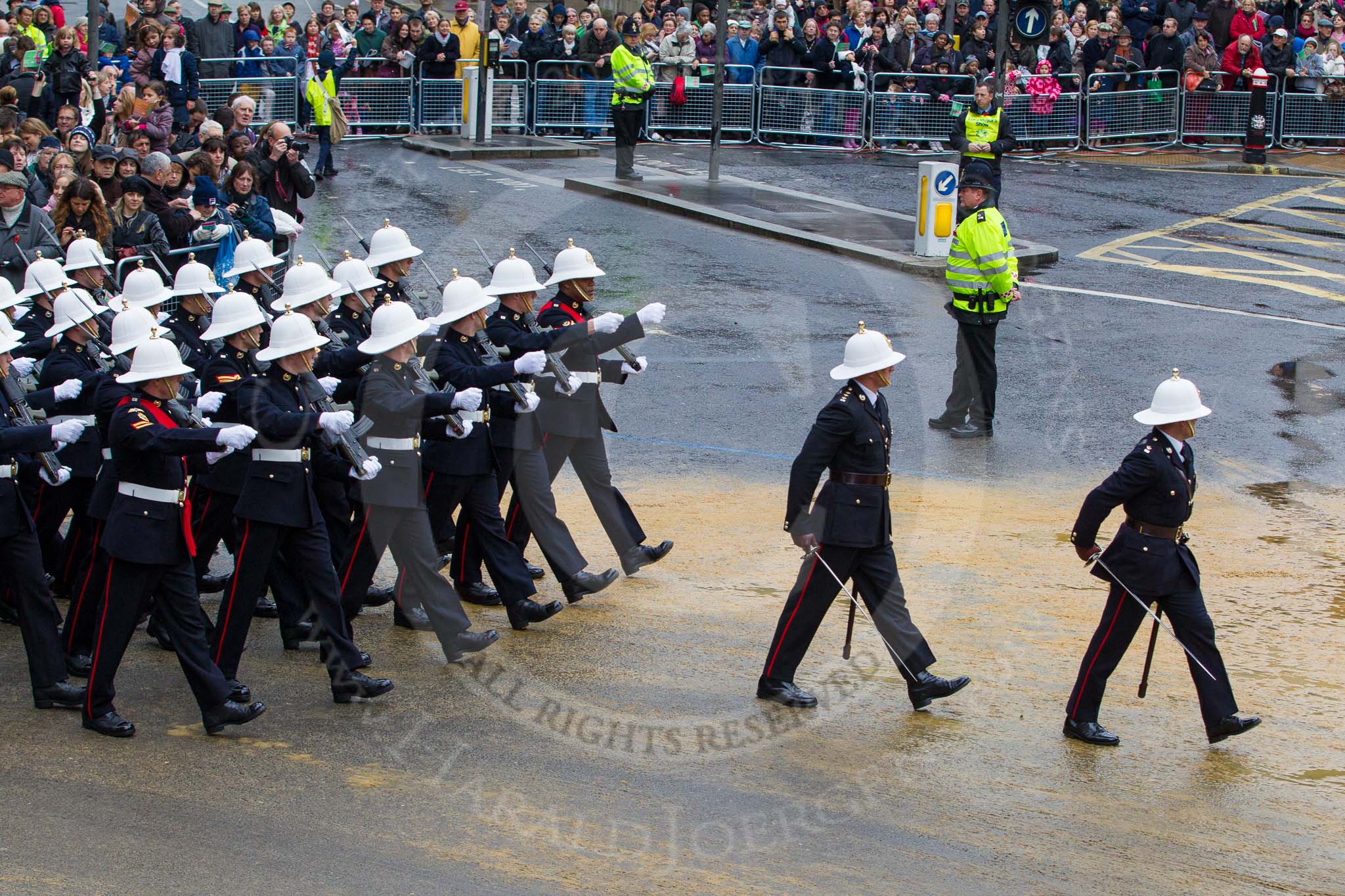 Lord Mayor's Show 2012: Entry 88 - Royal Marines..
Press stand opposite Mansion House, City of London,
London,
Greater London,
United Kingdom,
on 10 November 2012 at 11:39, image #1157