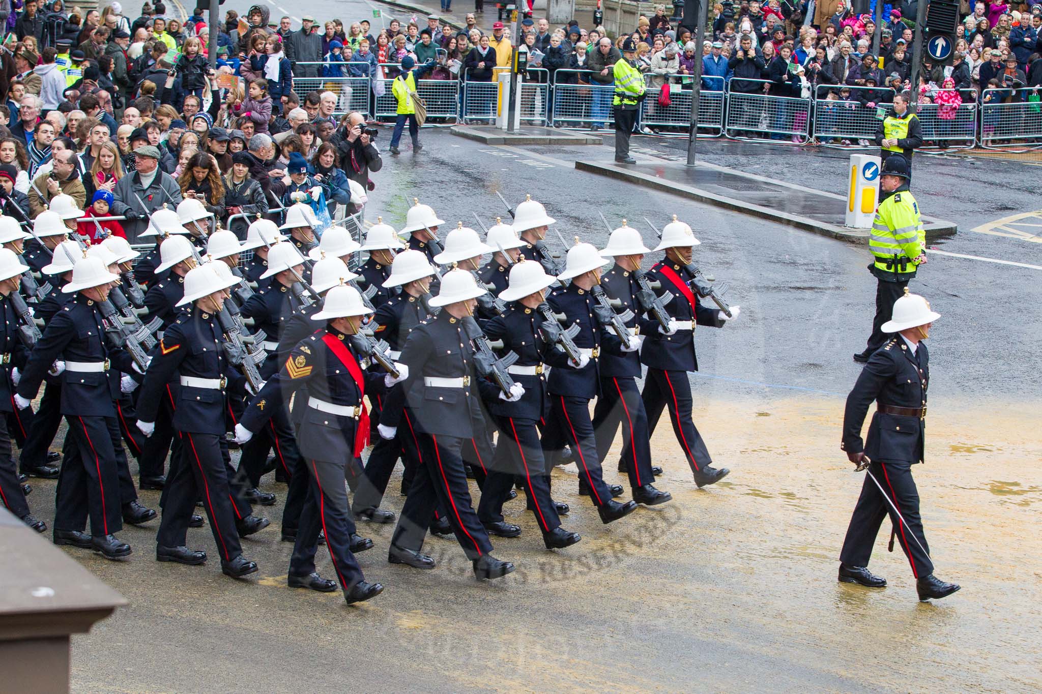 Lord Mayor's Show 2012: Entry 88 - Royal Marines..
Press stand opposite Mansion House, City of London,
London,
Greater London,
United Kingdom,
on 10 November 2012 at 11:39, image #1158