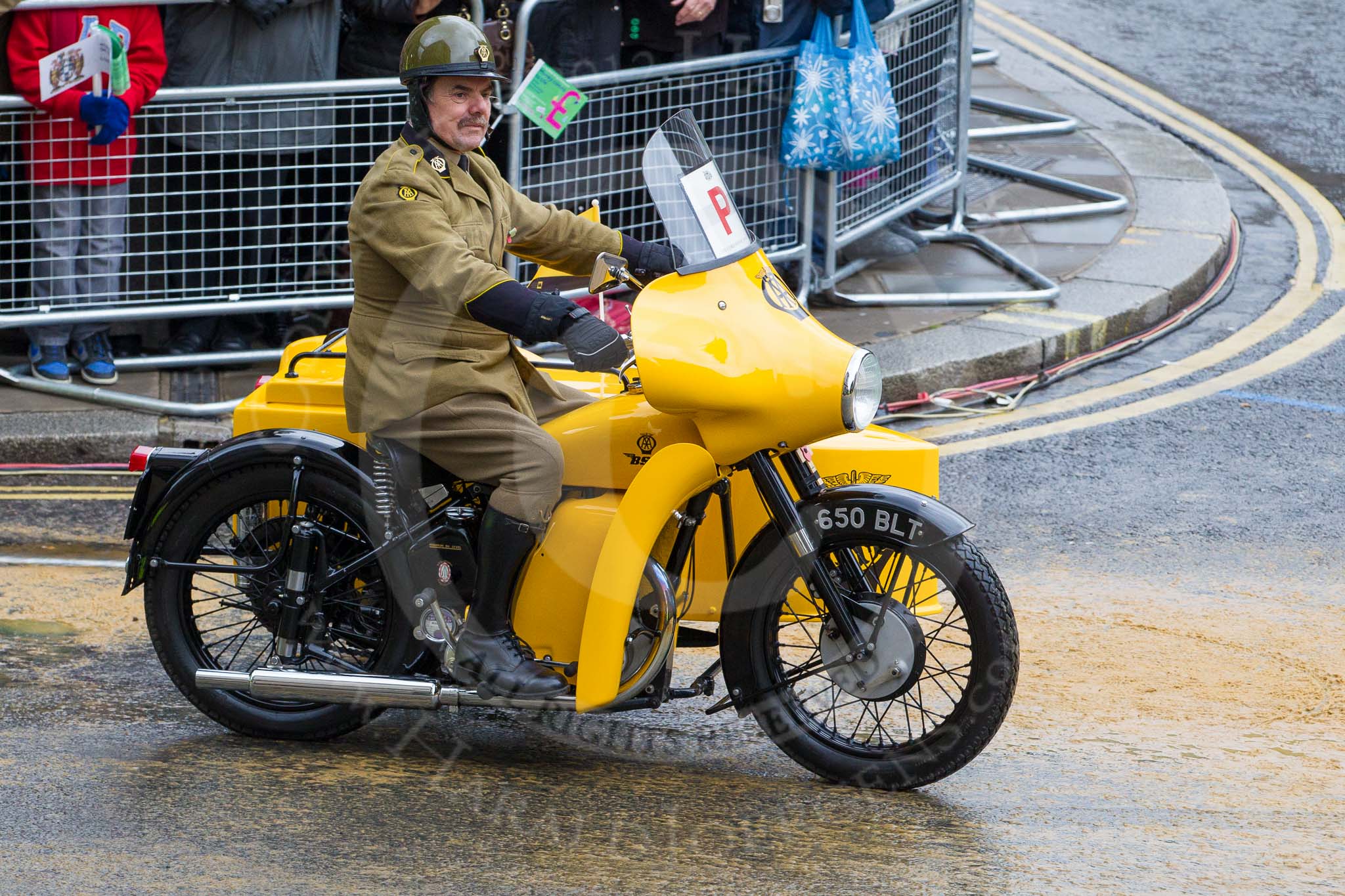 Lord Mayor's Show 2012: Entry 97 - AA, the Automobile Association, with a 1961 BSA M21 Combination motorcycle and sidecar..
Press stand opposite Mansion House, City of London,
London,
Greater London,
United Kingdom,
on 10 November 2012 at 11:43, image #1275
