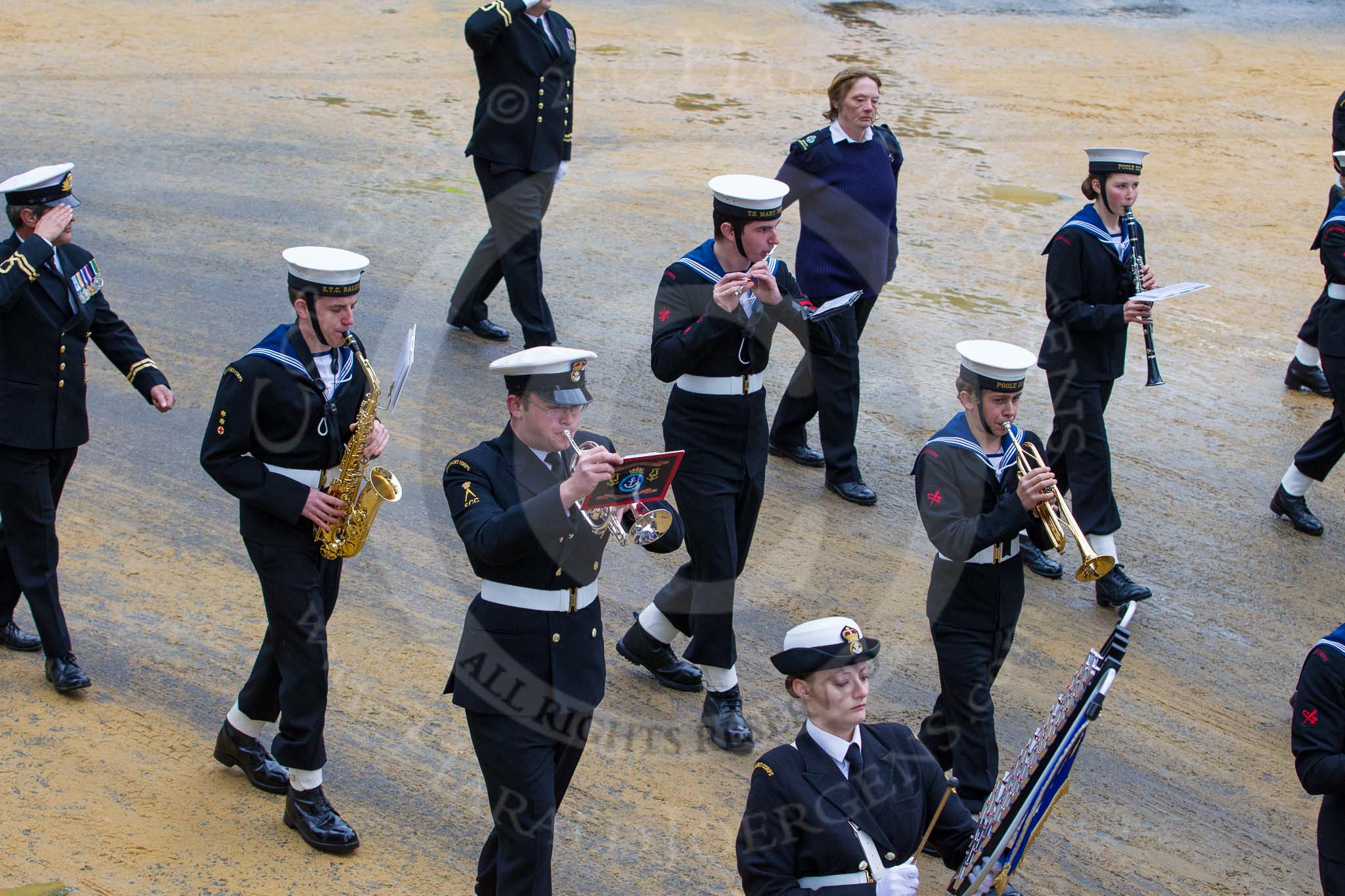 Lord Mayor's Show 2012: Entry 98 - Sea Cadet Corps Band..
Press stand opposite Mansion House, City of London,
London,
Greater London,
United Kingdom,
on 10 November 2012 at 11:45, image #1317