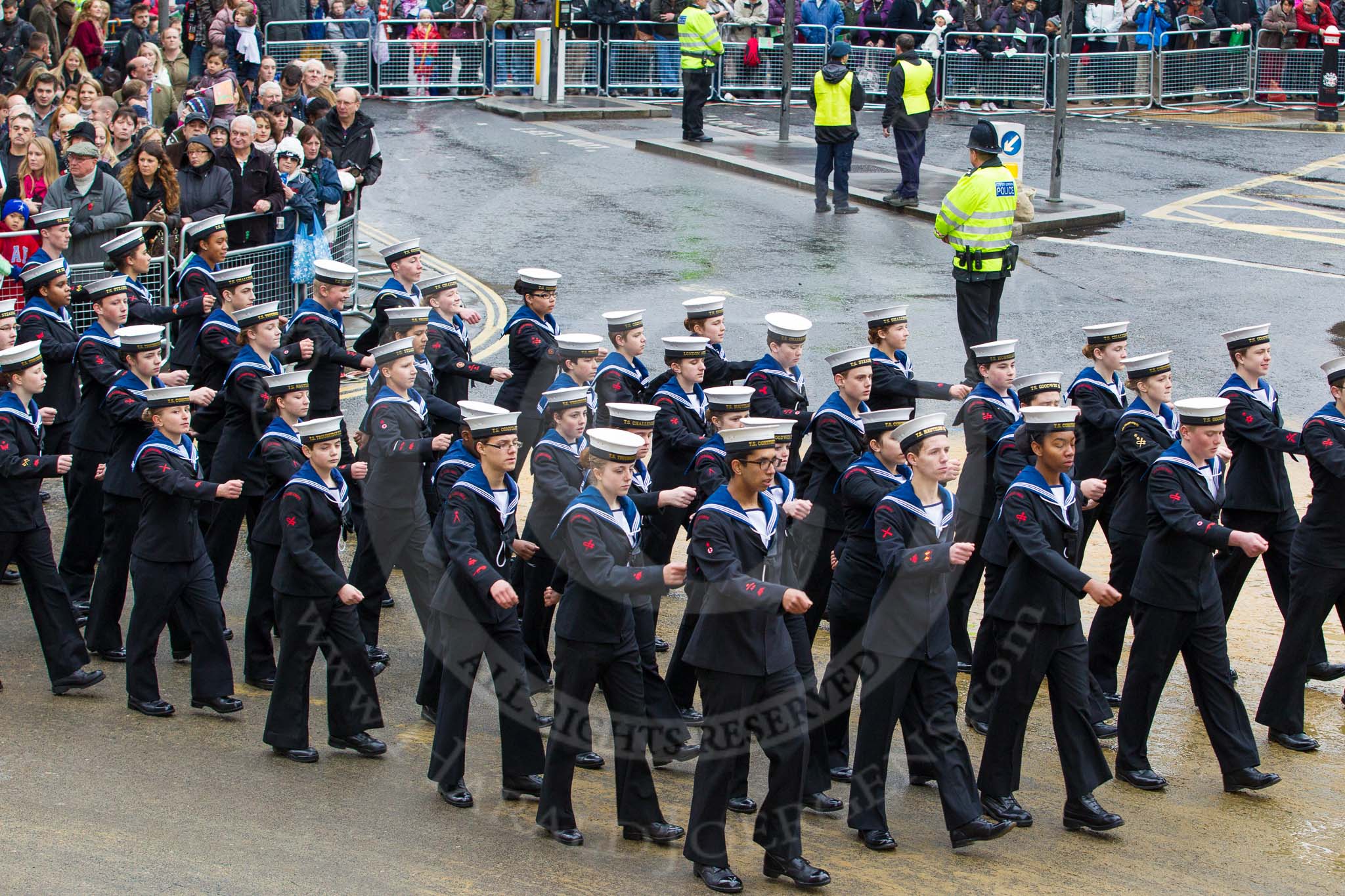 Lord Mayor's Show 2012: Entry 99 - Sea Cadet Corps (London Area)..
Press stand opposite Mansion House, City of London,
London,
Greater London,
United Kingdom,
on 10 November 2012 at 11:45, image #1322