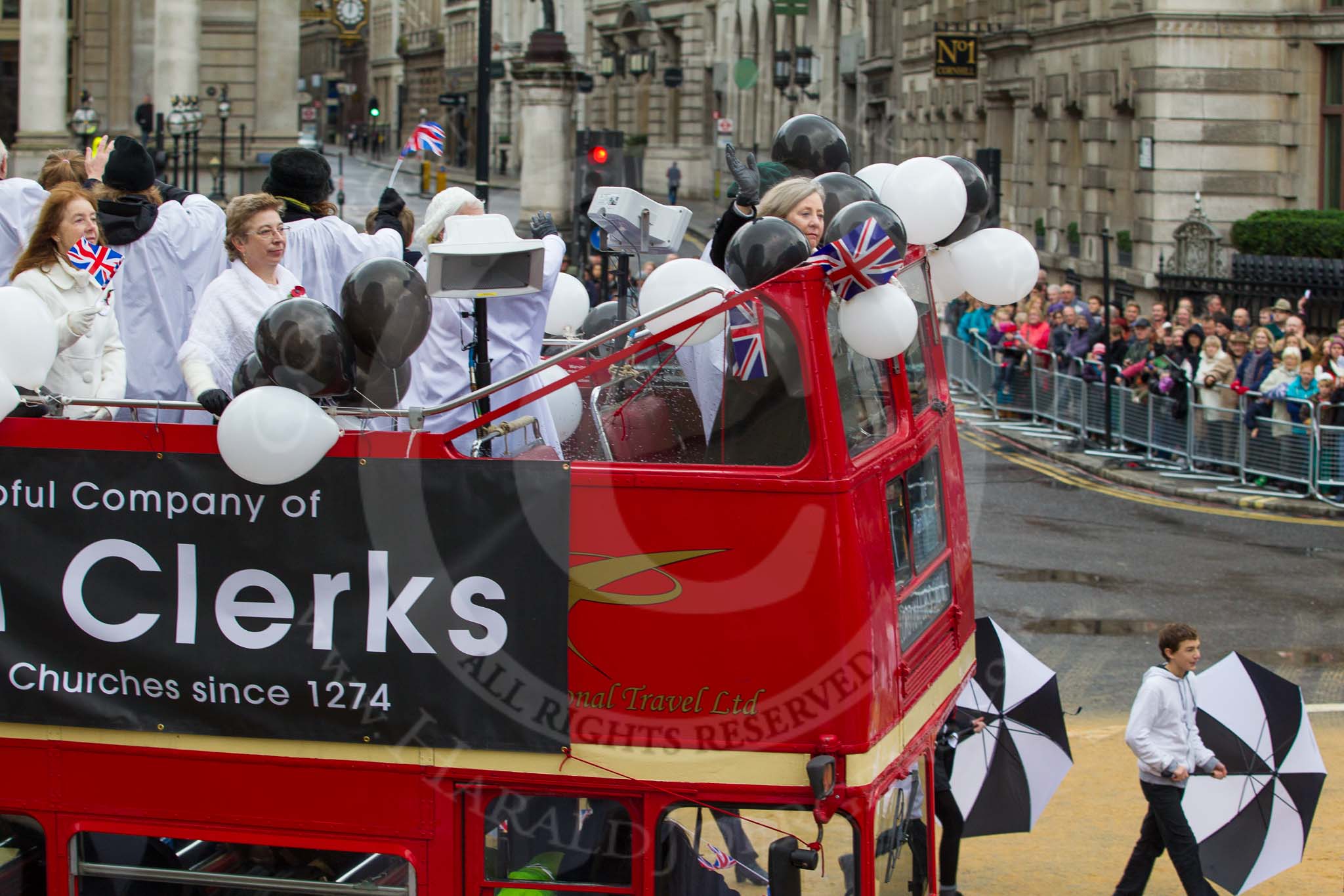 Lord Mayor's Show 2012: Entry 121 - Worshipful Company of Parish Clerks..
Press stand opposite Mansion House, City of London,
London,
Greater London,
United Kingdom,
on 10 November 2012 at 12:01, image #1718