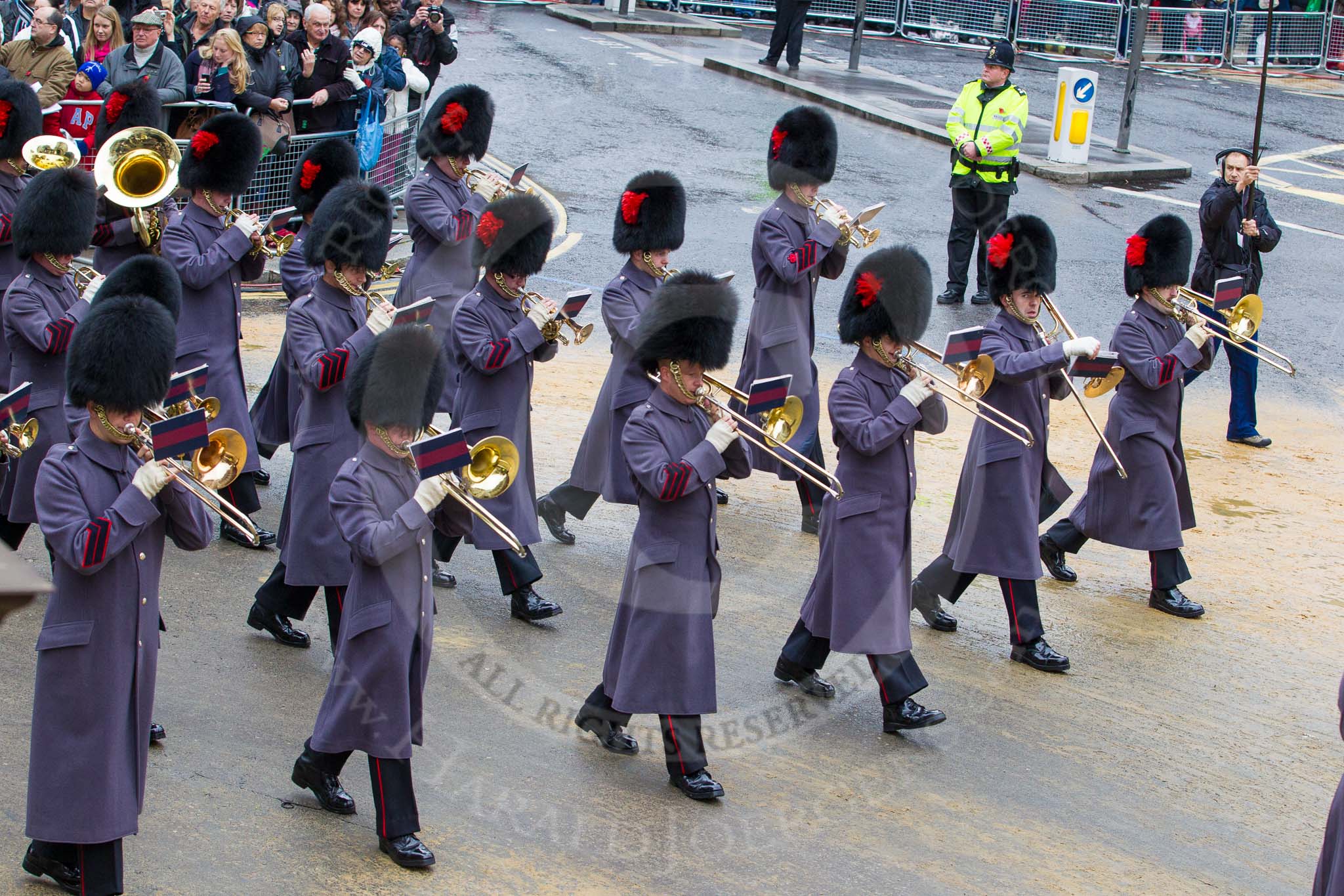Lord Mayor's Show 2012: Entry 139 - The Band of the Coldstream Guards..
Press stand opposite Mansion House, City of London,
London,
Greater London,
United Kingdom,
on 10 November 2012 at 12:06, image #1884
