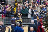 Lord Mayor's Show 2012: Entry 142 - Late Lord Mayor, Alderman and Mrs David Wootton, with the Chaplain Andrew Walker, escorted by four Yeoman Warders and cadets of 1475 (Dulwich) Squadron. Two Dogget's Coat and Badge men stand on the rear of the carriage..
Press stand opposite Mansion House, City of London,
London,
Greater London,
United Kingdom,
on 10 November 2012 at 12:08, image #1910