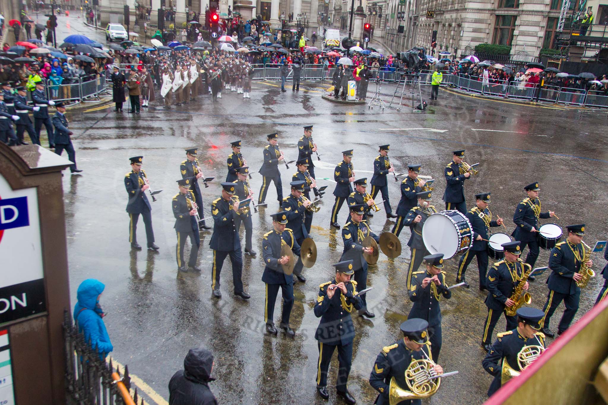 Lord Mayor's Show 2013: 15-Band of The Royal Air Force-The Central Band of the Royal Air Force is one of the oldest band in RAF..
Press stand opposite Mansion House, City of London,
London,
Greater London,
United Kingdom,
on 09 November 2013 at 11:08, image #290