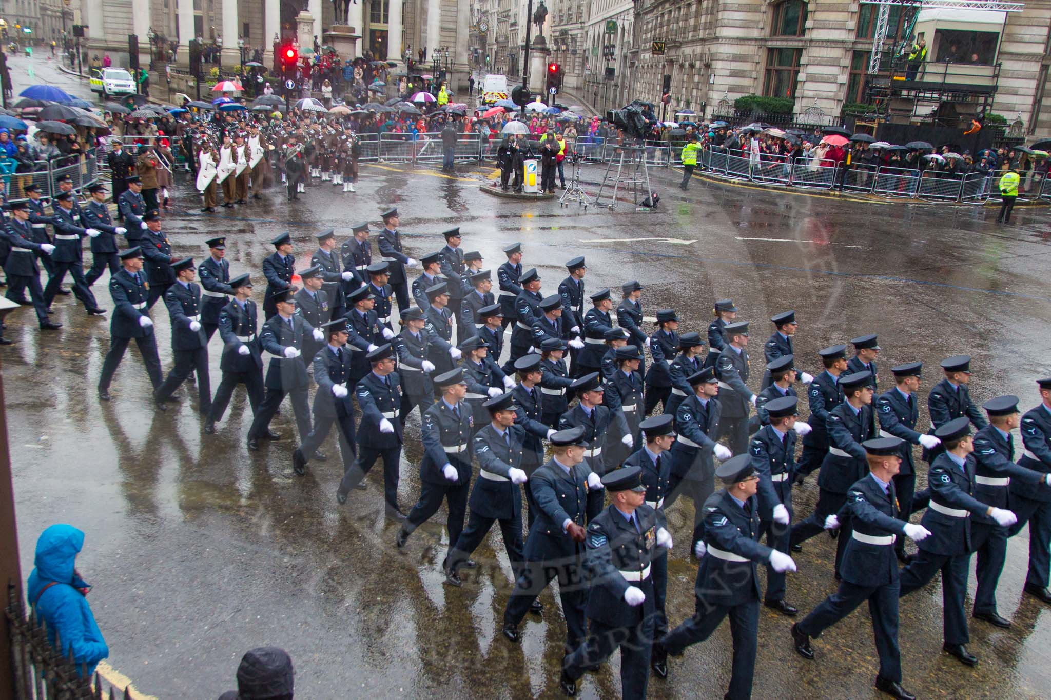 Lord Mayor's Show 2013: 16-Royal Air Force- marching contingent includes Regular and Reserve personnel..
Press stand opposite Mansion House, City of London,
London,
Greater London,
United Kingdom,
on 09 November 2013 at 11:08, image #294