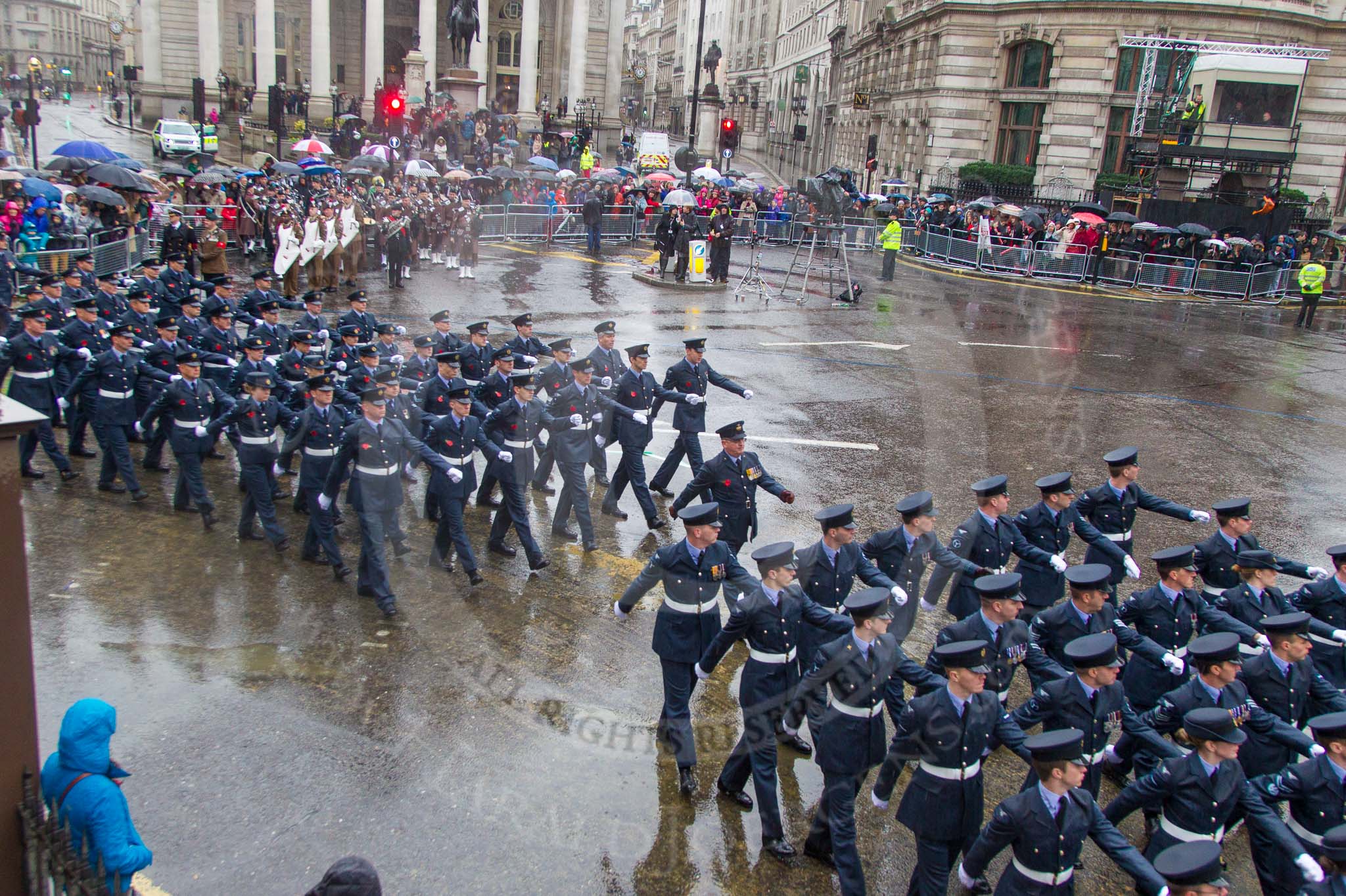 Lord Mayor's Show 2013: 16-Royal Air Force- marching contingent includes Regular and Reserve personnel..
Press stand opposite Mansion House, City of London,
London,
Greater London,
United Kingdom,
on 09 November 2013 at 11:08, image #296
