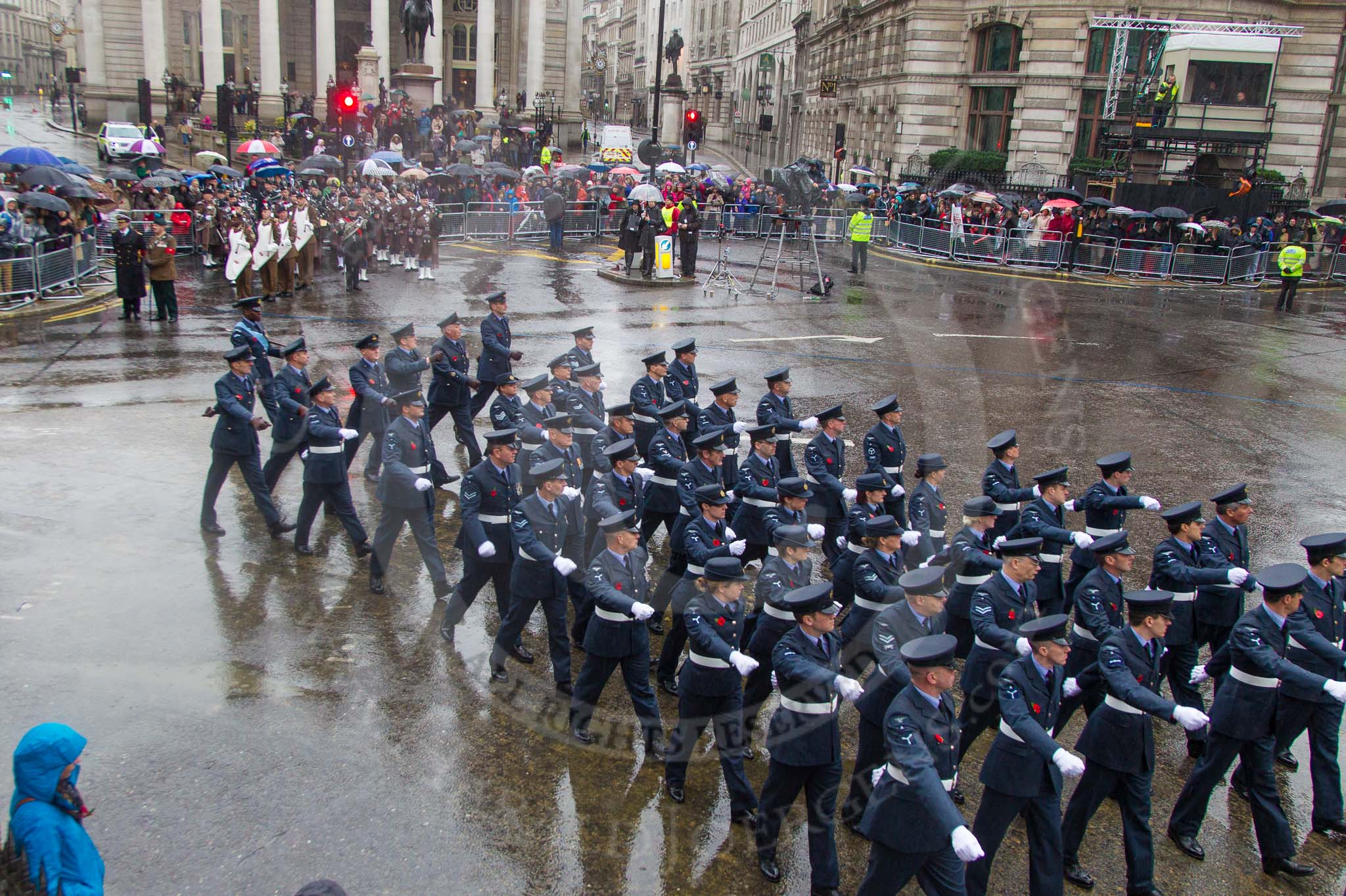 Lord Mayor's Show 2013: 16-Royal Air Force- marching contingent includes Regular and Reserve personnel..
Press stand opposite Mansion House, City of London,
London,
Greater London,
United Kingdom,
on 09 November 2013 at 11:08, image #298