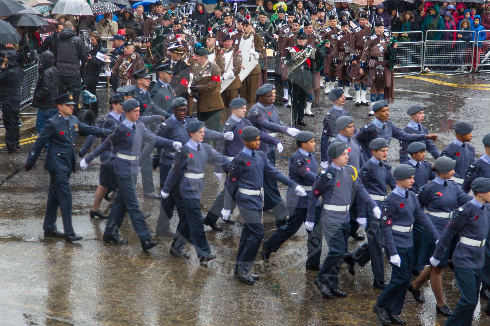Lord Mayor's Show 2013: 23-Air Training Corps-national youth organisation with more than 40,000 members age between 13 and 20..
Press stand opposite Mansion House, City of London,
London,
Greater London,
United Kingdom,
on 09 November 2013 at 11:11, image #350