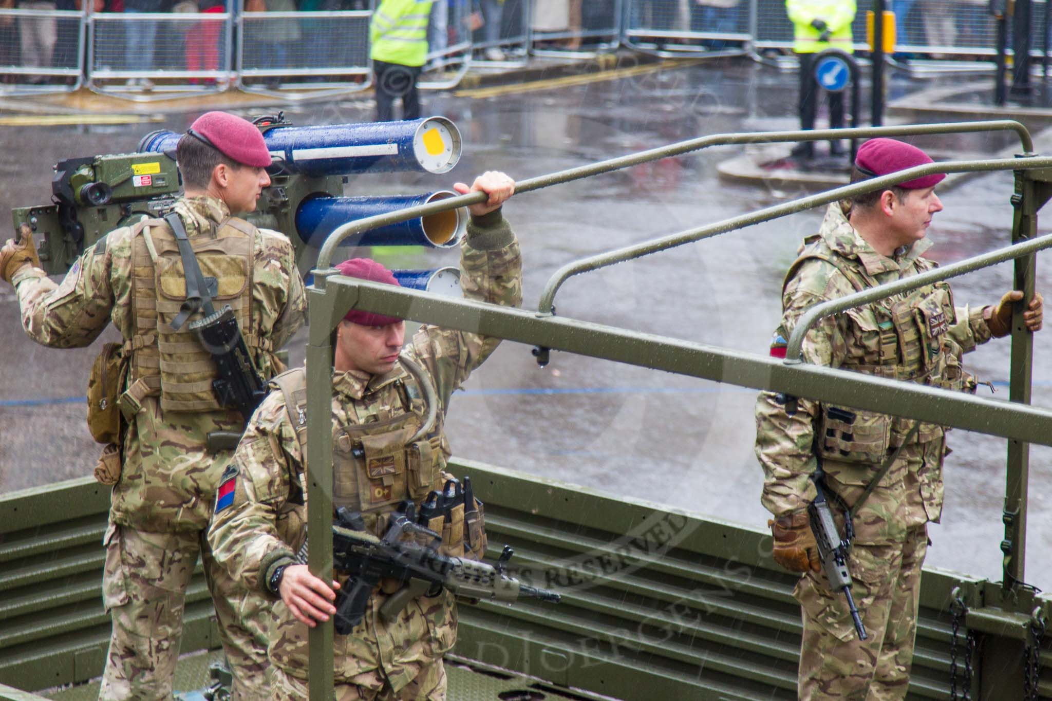Lord Mayor's Show 2013: 32-265 Battery, 106 Regiment Royal Artillery- provides highly trained reserves , it is only army reserve unit operating missile lunchers..
Press stand opposite Mansion House, City of London,
London,
Greater London,
United Kingdom,
on 09 November 2013 at 11:17, image #420