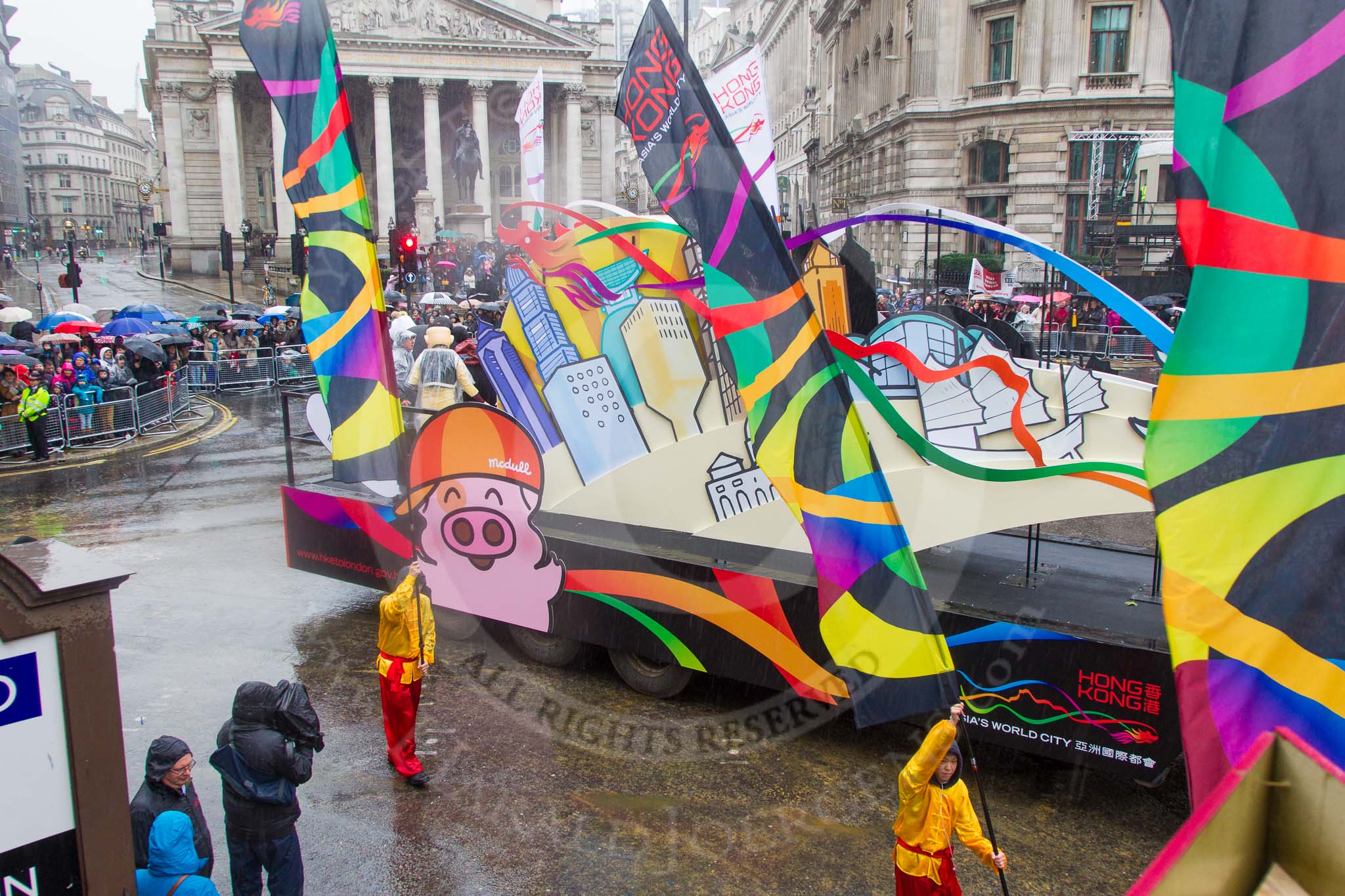 Lord Mayor's Show 2013: 38- Hong-Kong Economic and Trade Office, London-official representation of the Hong-Kong Government in the UK..
Press stand opposite Mansion House, City of London,
London,
Greater London,
United Kingdom,
on 09 November 2013 at 11:19, image #480