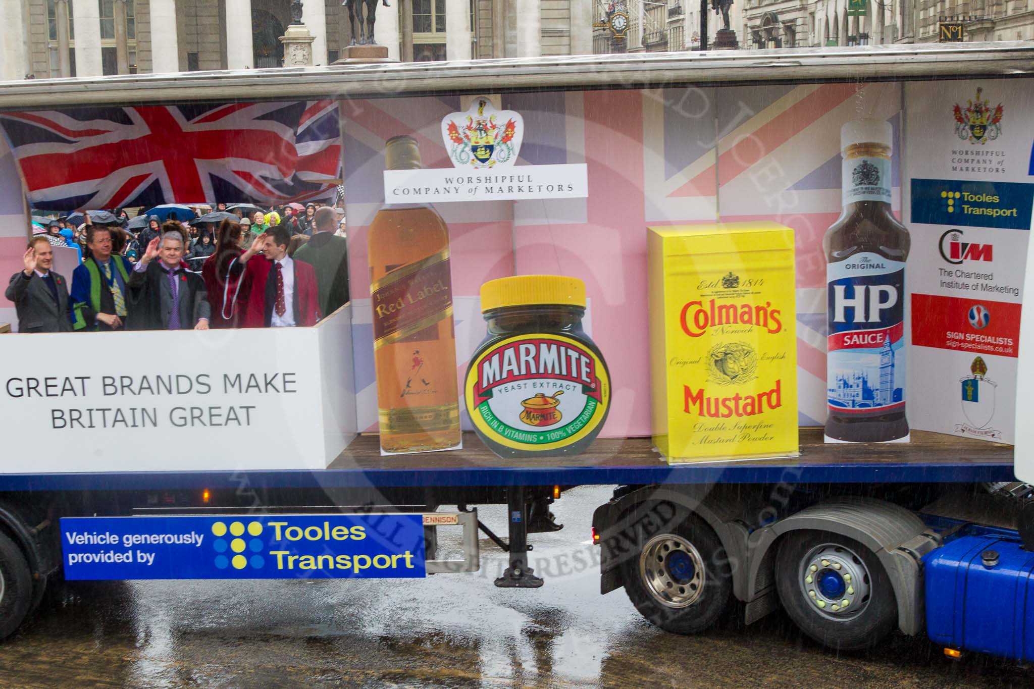 Lord Mayor's Show 2013: 49-Worshipful Company of Marketors-Their theme this year is  'Great Brands make Britain Great'..
Press stand opposite Mansion House, City of London,
London,
Greater London,
United Kingdom,
on 09 November 2013 at 11:28, image #651