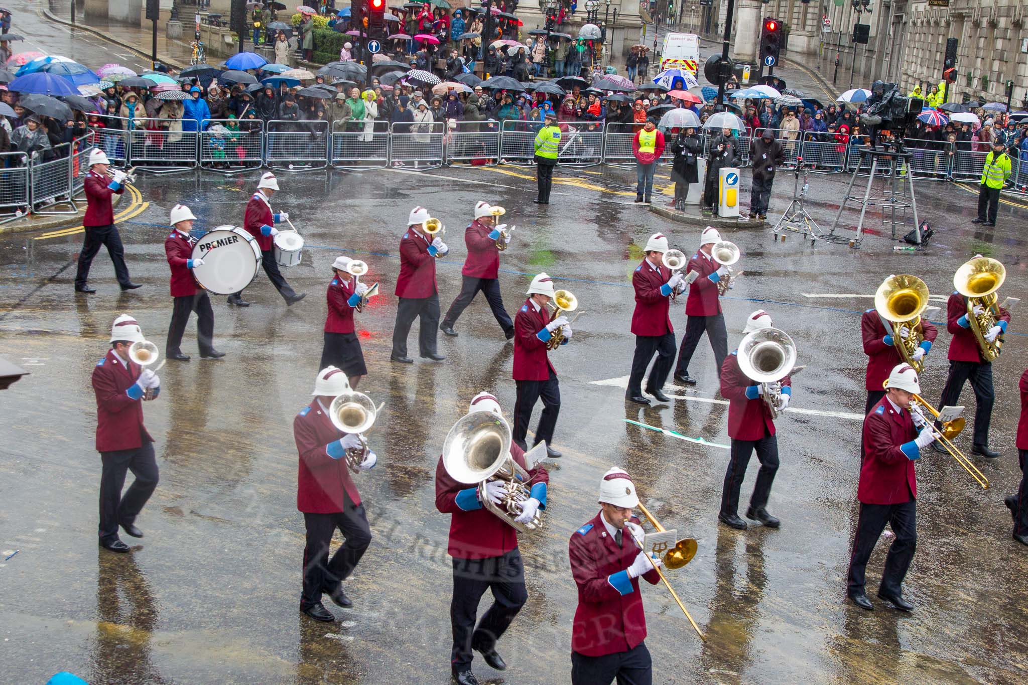 Lord Mayor's Show 2013: 61-Household Tropps  Band of theSalvation Army-this is the band represents some 500 Salvation Army bands from all over of UK..
Press stand opposite Mansion House, City of London,
London,
Greater London,
United Kingdom,
on 09 November 2013 at 11:34, image #782