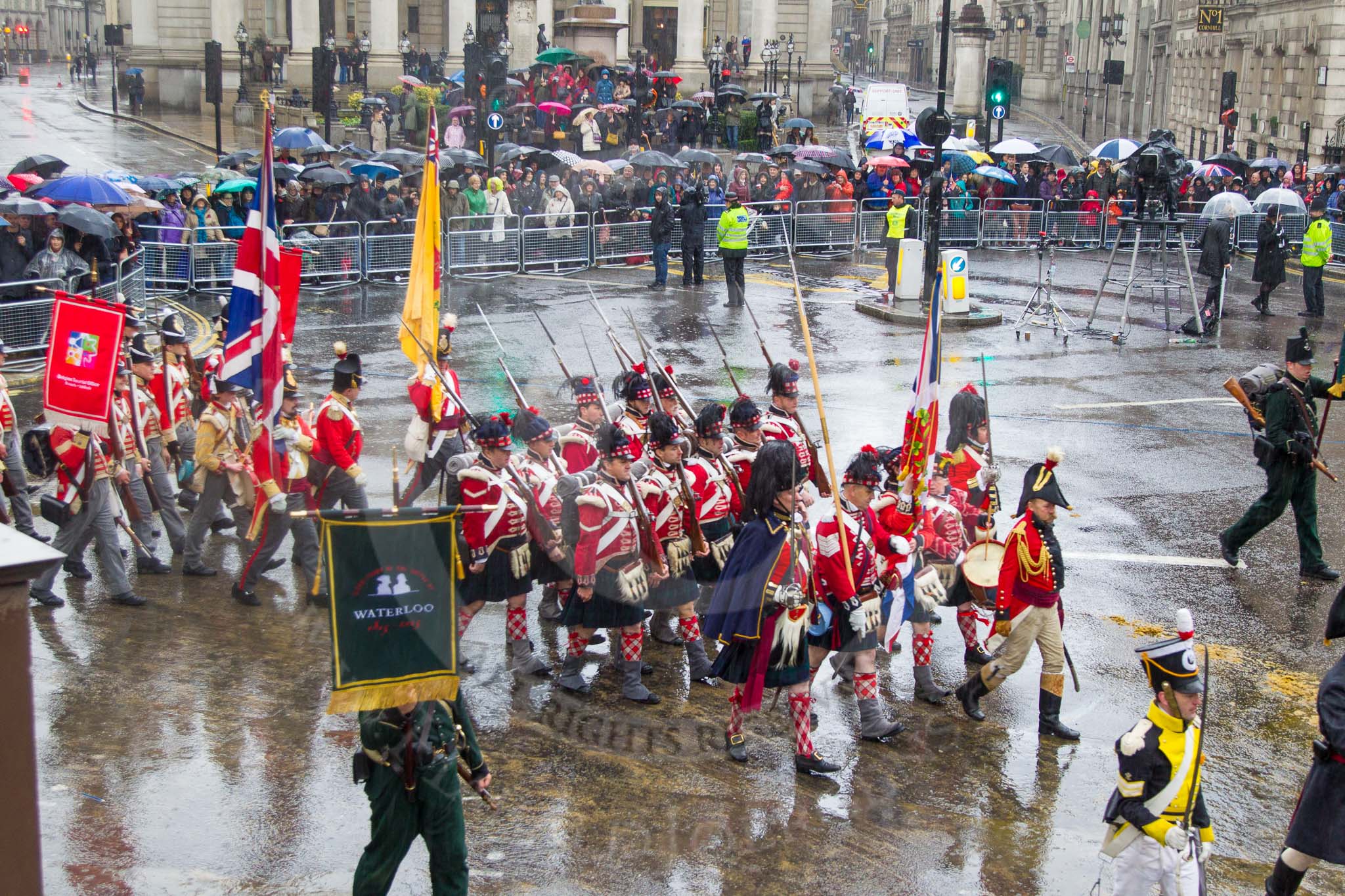 Lord Mayor's Show 2013: 88-The Belgain Tourist Board Road to Waterloo 200-the Napoleonic Association supports people with a common interest in the period from Freanch Revolution to the Battle of Waterloo in 1815..
Press stand opposite Mansion House, City of London,
London,
Greater London,
United Kingdom,
on 09 November 2013 at 11:48, image #1074