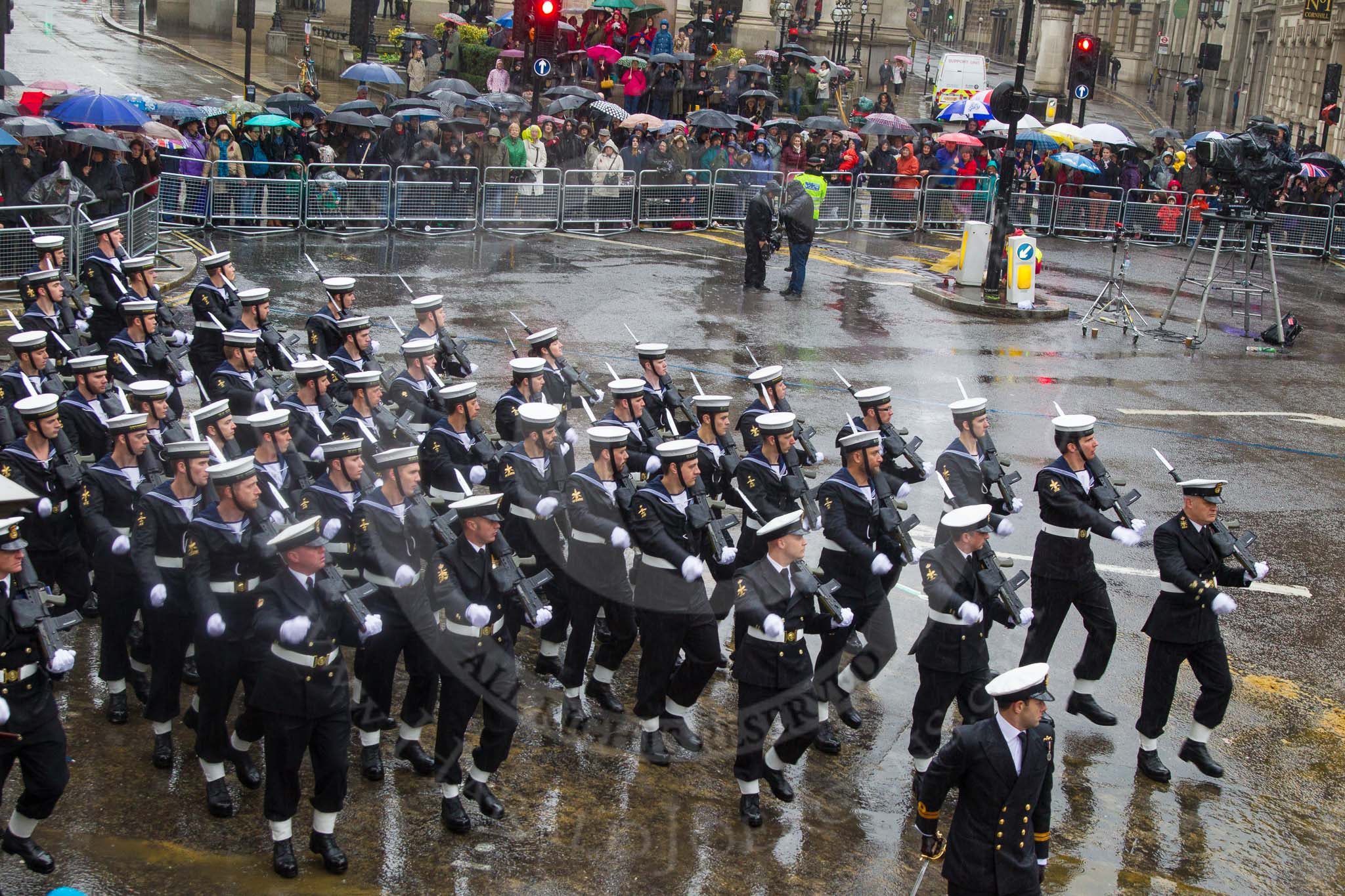 Lord Mayor's Show 2013: 95-Royal Navy (HMS Collingwood)-is home to the Maritime Warfare Scool, which contributes to the operational capability of the Fleet by providing first-class training to all officers and ratings of the Royal Navy..
Press stand opposite Mansion House, City of London,
London,
Greater London,
United Kingdom,
on 09 November 2013 at 11:52, image #1157