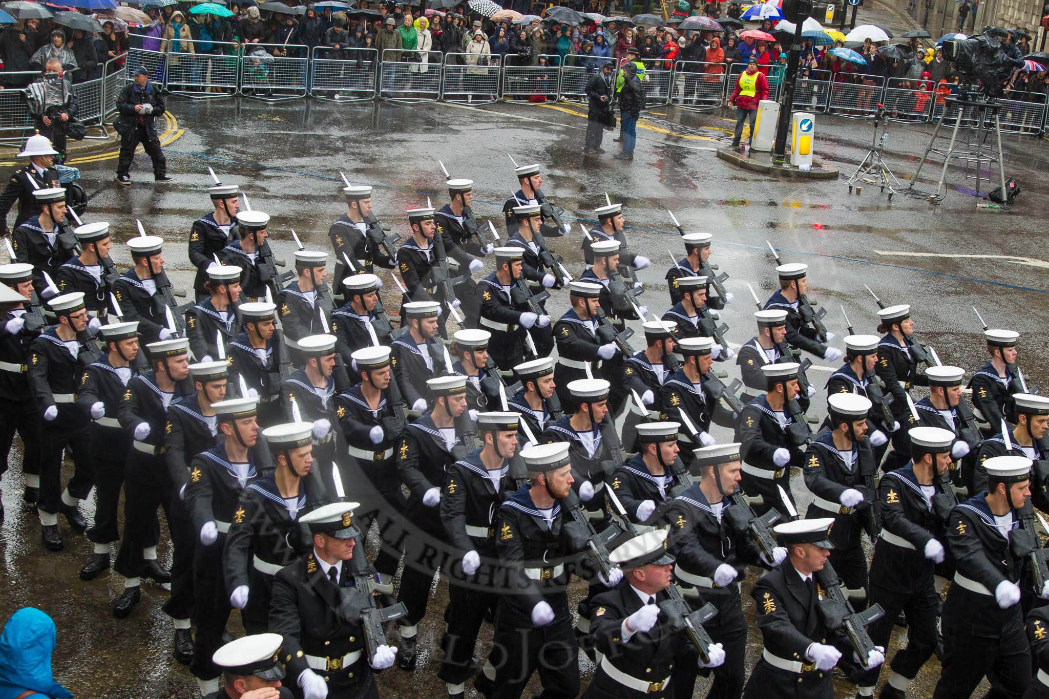 Lord Mayor's Show 2013: 95-Royal Navy (HMS Collingwood)-is home to the Maritime Warfare Scool, which contributes to the operational capability of the Fleet by providing first-class training to all officers and ratings of the Royal Navy..
Press stand opposite Mansion House, City of London,
London,
Greater London,
United Kingdom,
on 09 November 2013 at 11:52, image #1161