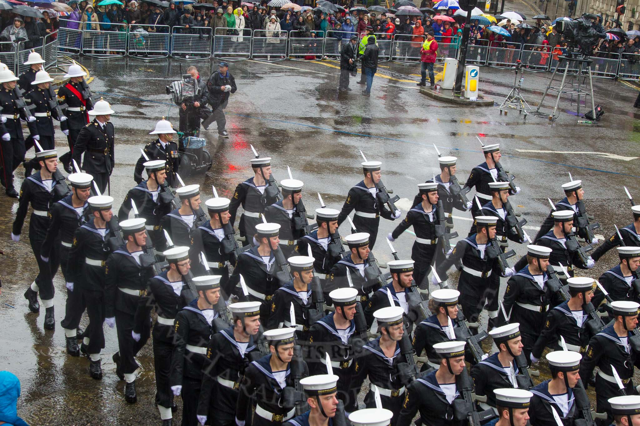 Lord Mayor's Show 2013: 95-Royal Navy (HMS Collingwood)-is home to the Maritime Warfare Scool, which contributes to the operational capability of the Fleet by providing first-class training to all officers and ratings of the Royal Navy..
Press stand opposite Mansion House, City of London,
London,
Greater London,
United Kingdom,
on 09 November 2013 at 11:52, image #1163