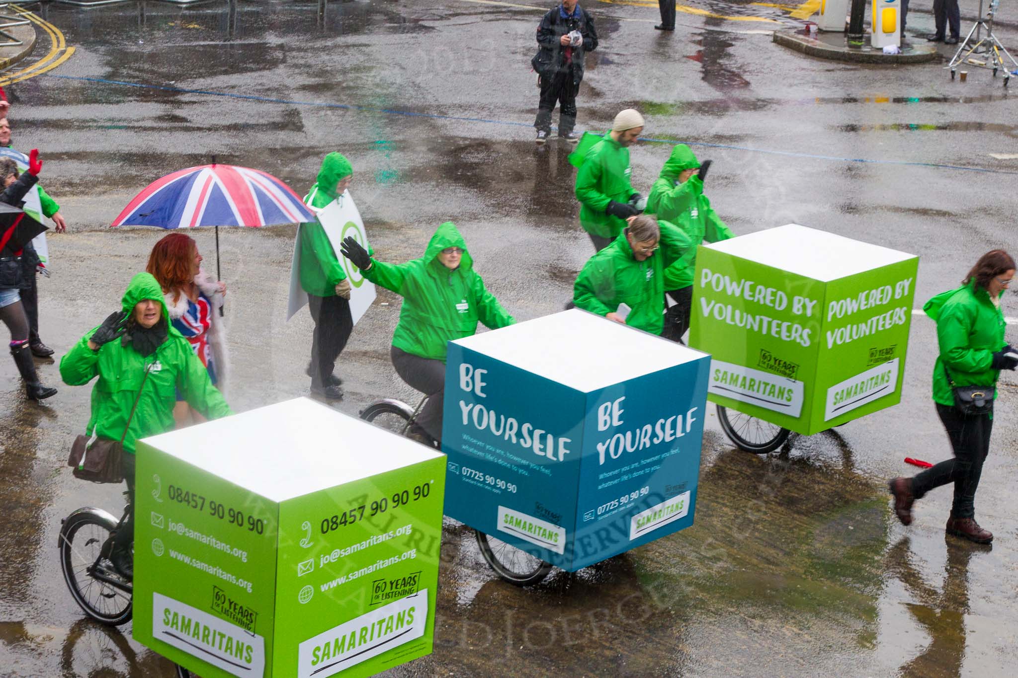 Lord Mayor's Show 2013: 111- Central London Samaritans-the float for the London Samaritans commemorates 60 years of service. It charts the different ways in which Samaritans have been in touch with people over the past six decades..
Press stand opposite Mansion House, City of London,
London,
Greater London,
United Kingdom,
on 09 November 2013 at 12:00, image #1290